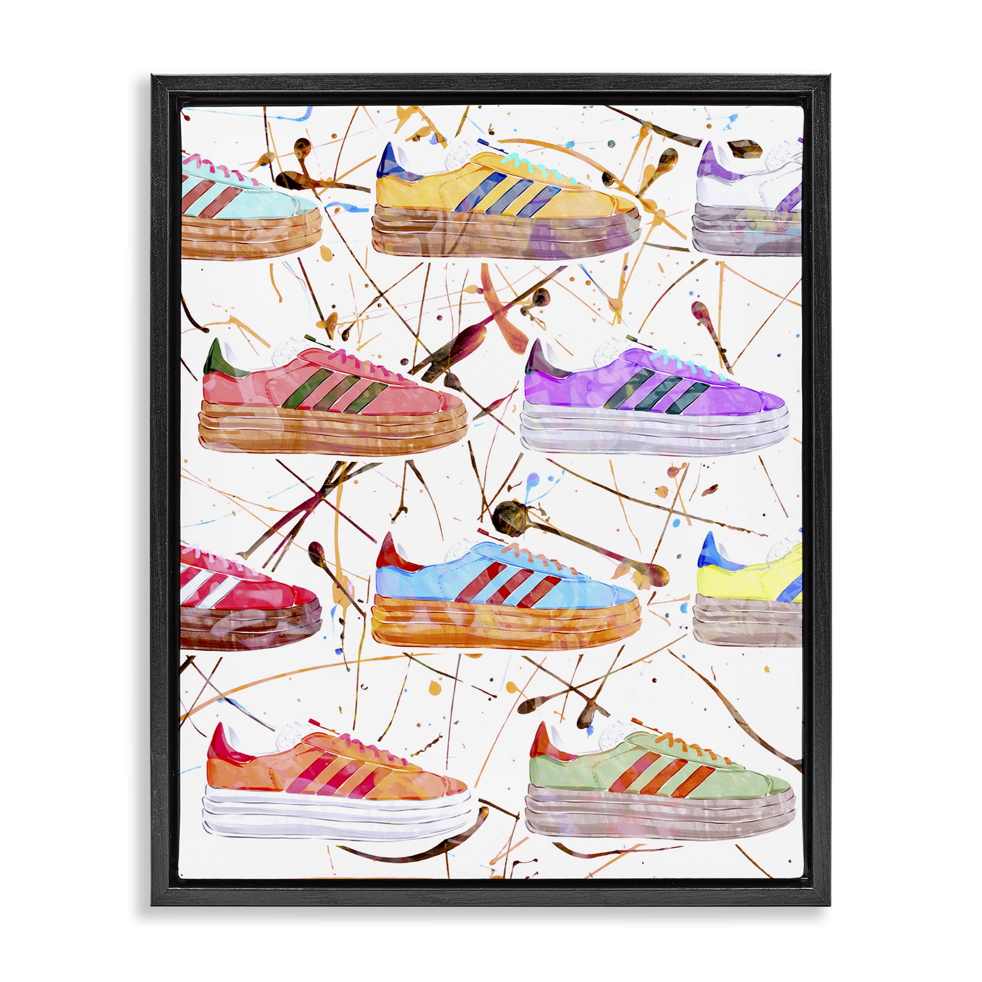 Stupell Industries Abstract Splatter Sneakers Beauty & Fashion Painting Black Floater Framed Art Print Wall Art, 17 x 21