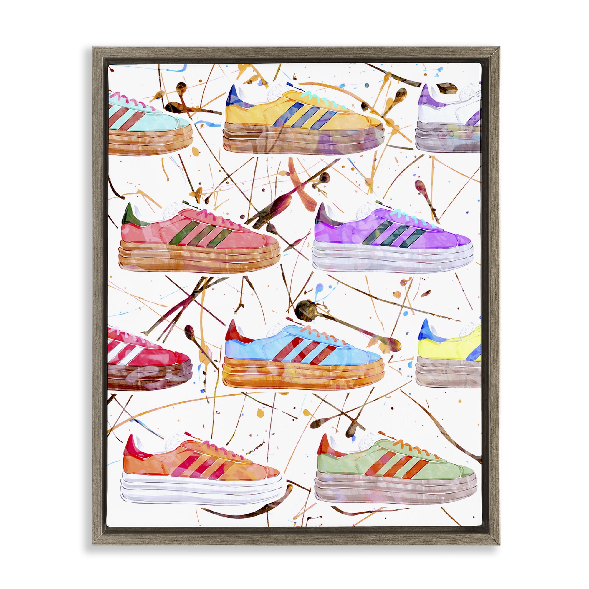 Stupell Industries Abstract Splatter Sneakers Beauty & Fashion Painting Brown Floater Framed Art Print Wall Art, 25 x 31