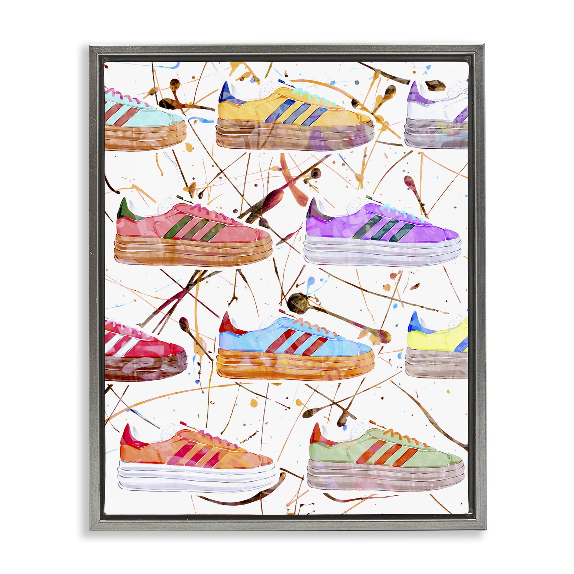 Stupell Industries Abstract Splatter Sneakers Beauty & Fashion Painting Gray Floater Framed Art Print Wall Art, 17 x 21