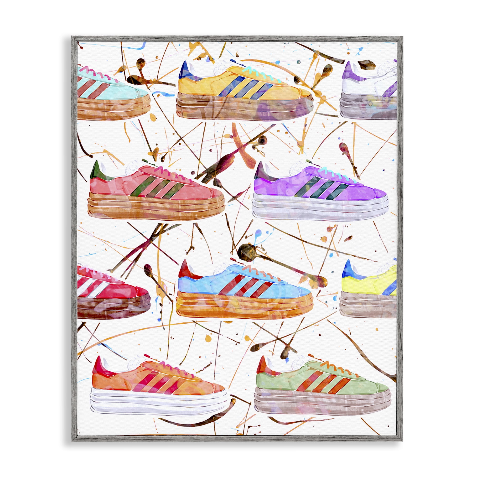 Stupell Industries Abstract Splatter Sneakers Beauty & Fashion Painting Gray Framed Art Print Wall Art, 11 x 14