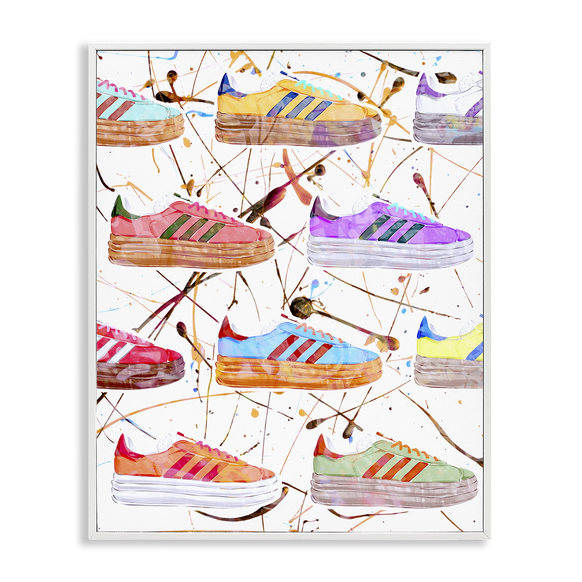 Stupell Industries Abstract Splatter Sneakers Beauty & Fashion Painting White Framed Art Print Wall Art, 16 x 20