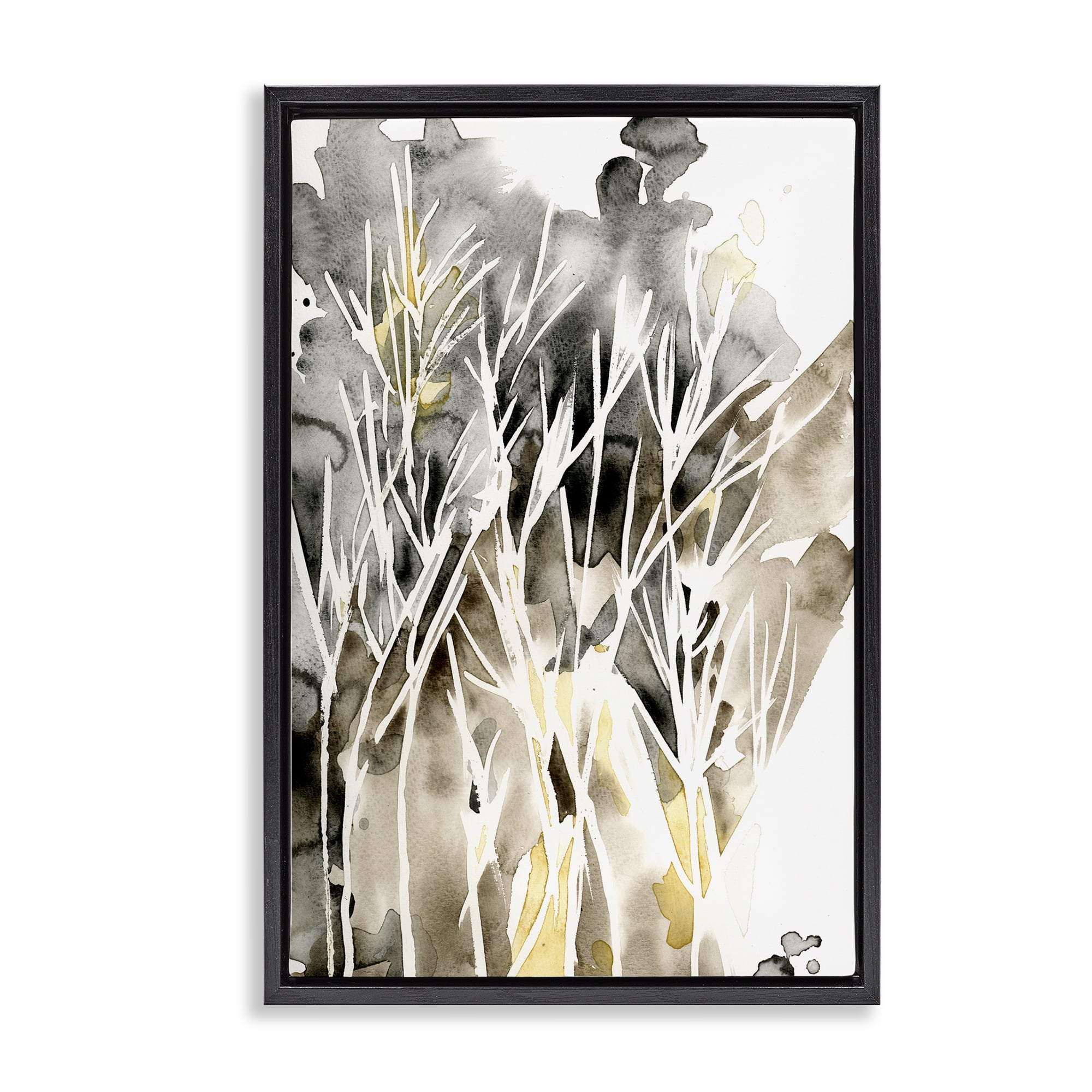 Stupell Industries Abstract Sprigs Watercolor Plants & Flowers Painting Black Floater Framed Canvas Art Print Wall Art, 21 x 31