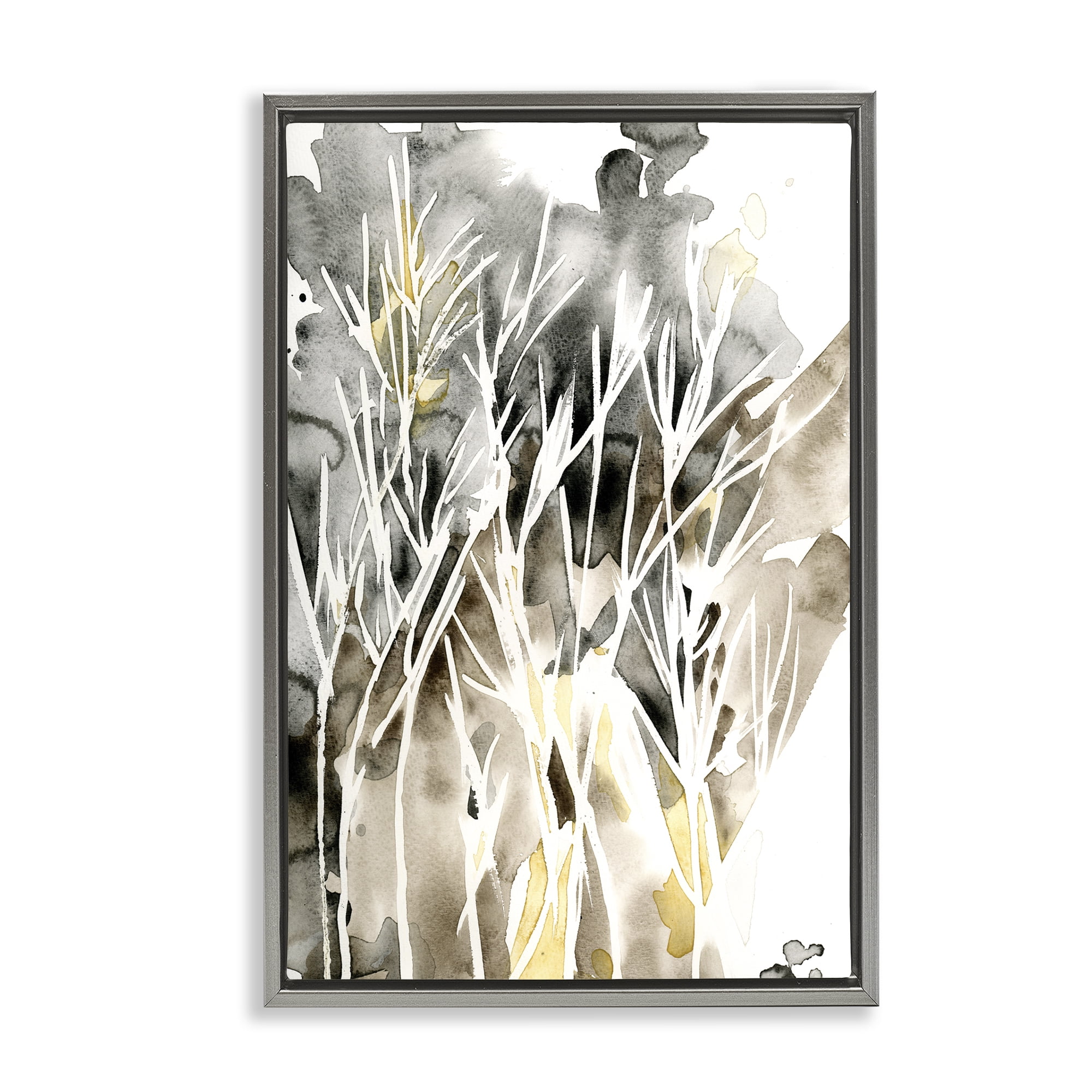 Stupell Industries Abstract Sprigs Watercolor Plants & Flowers Painting Gray Floater Framed Canvas Art Print Wall Art, 17 x 25