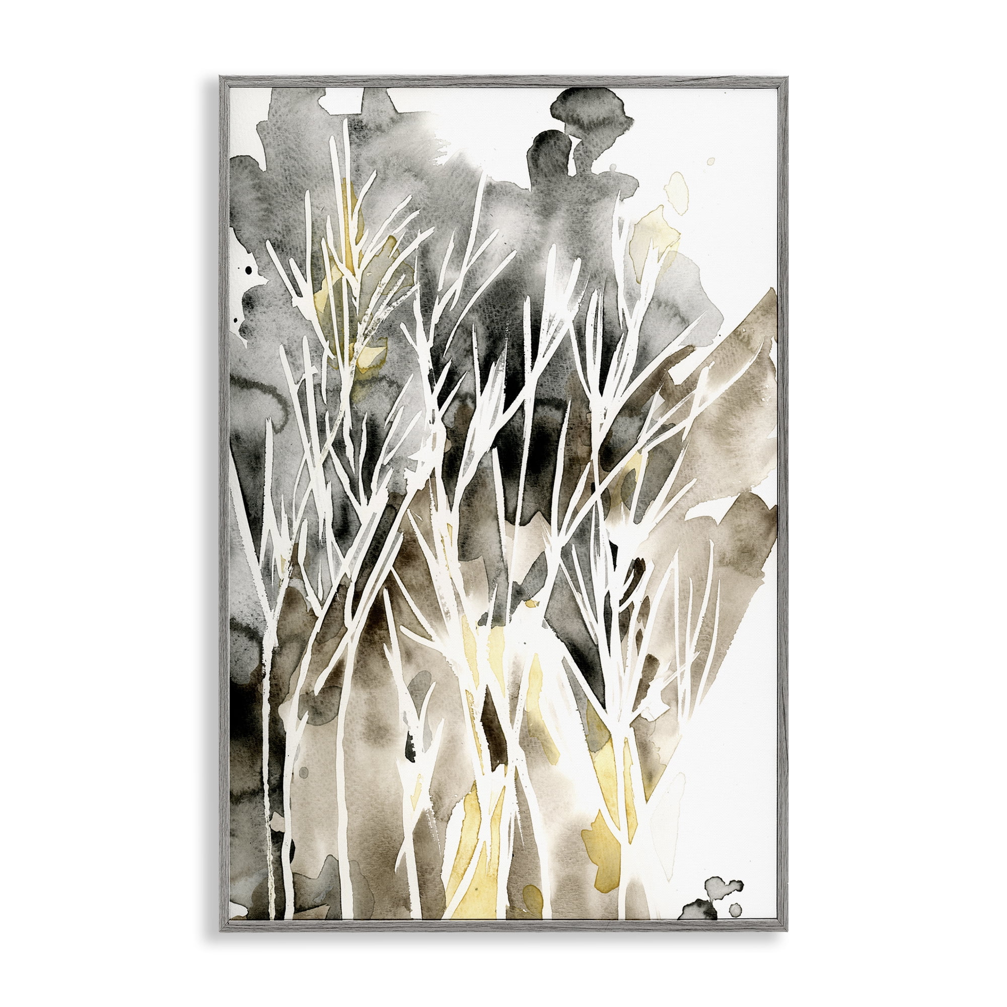 Stupell Industries Abstract Sprigs Watercolor Plants & Flowers Painting Gray Framed Art Print Wall Art, 16 x 24