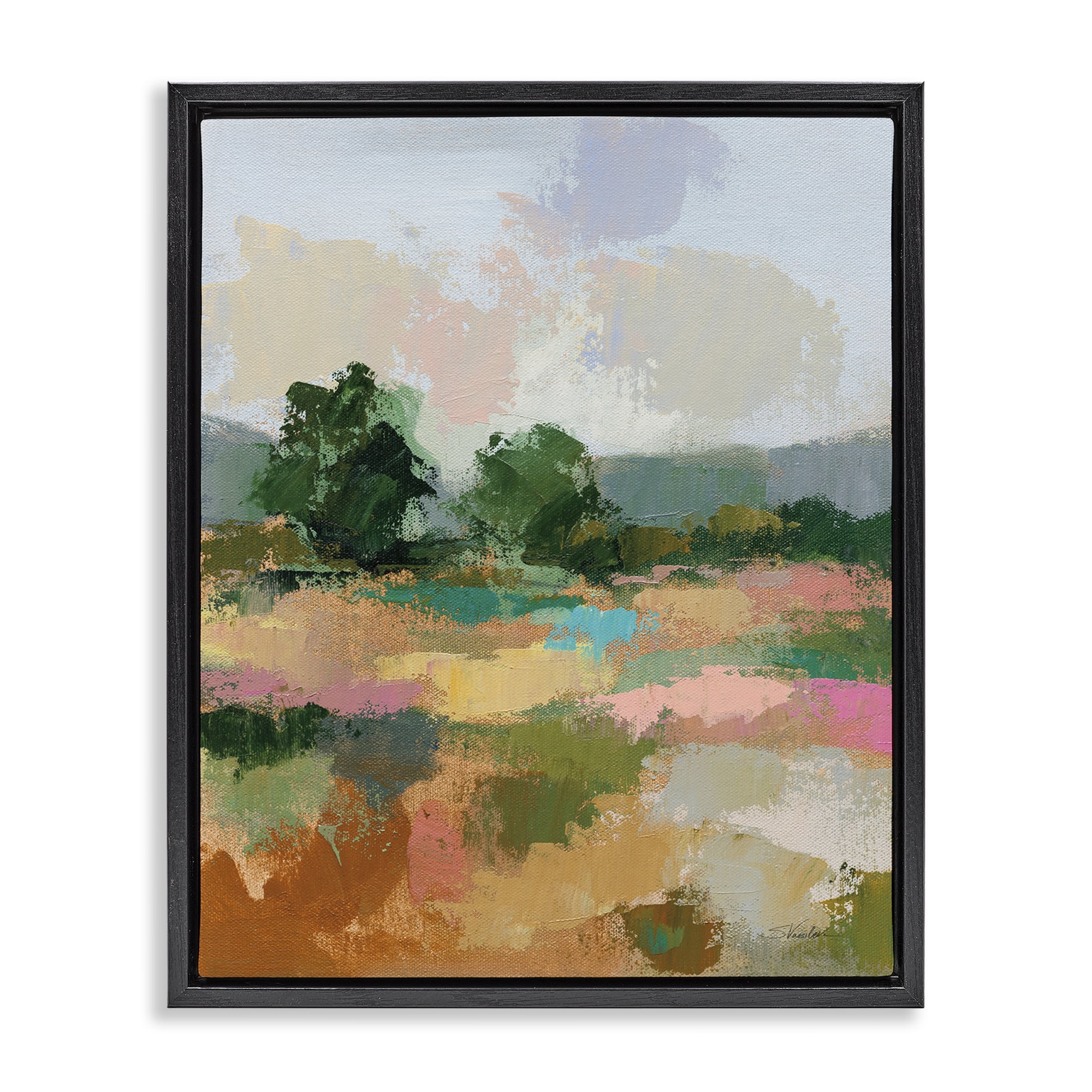 Stupell Industries Abstract Spring Landscape Landscape Painting Black Floater Framed Art Print Wall Art, 17 x 21