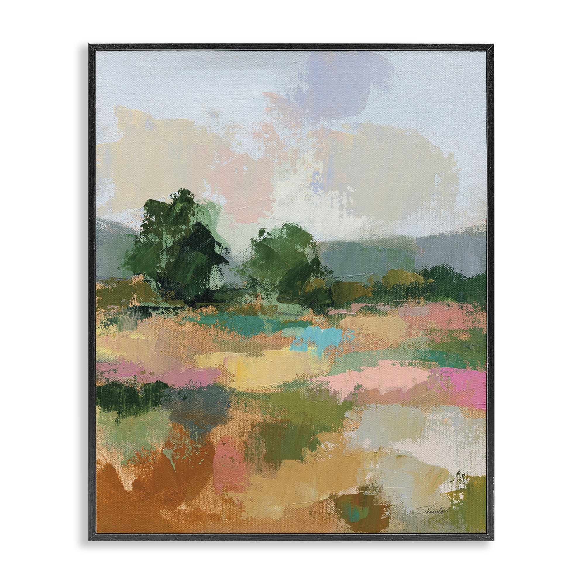 Stupell Industries Abstract Spring Landscape Landscape Painting Black Framed Art Print Wall Art, 24 x 30