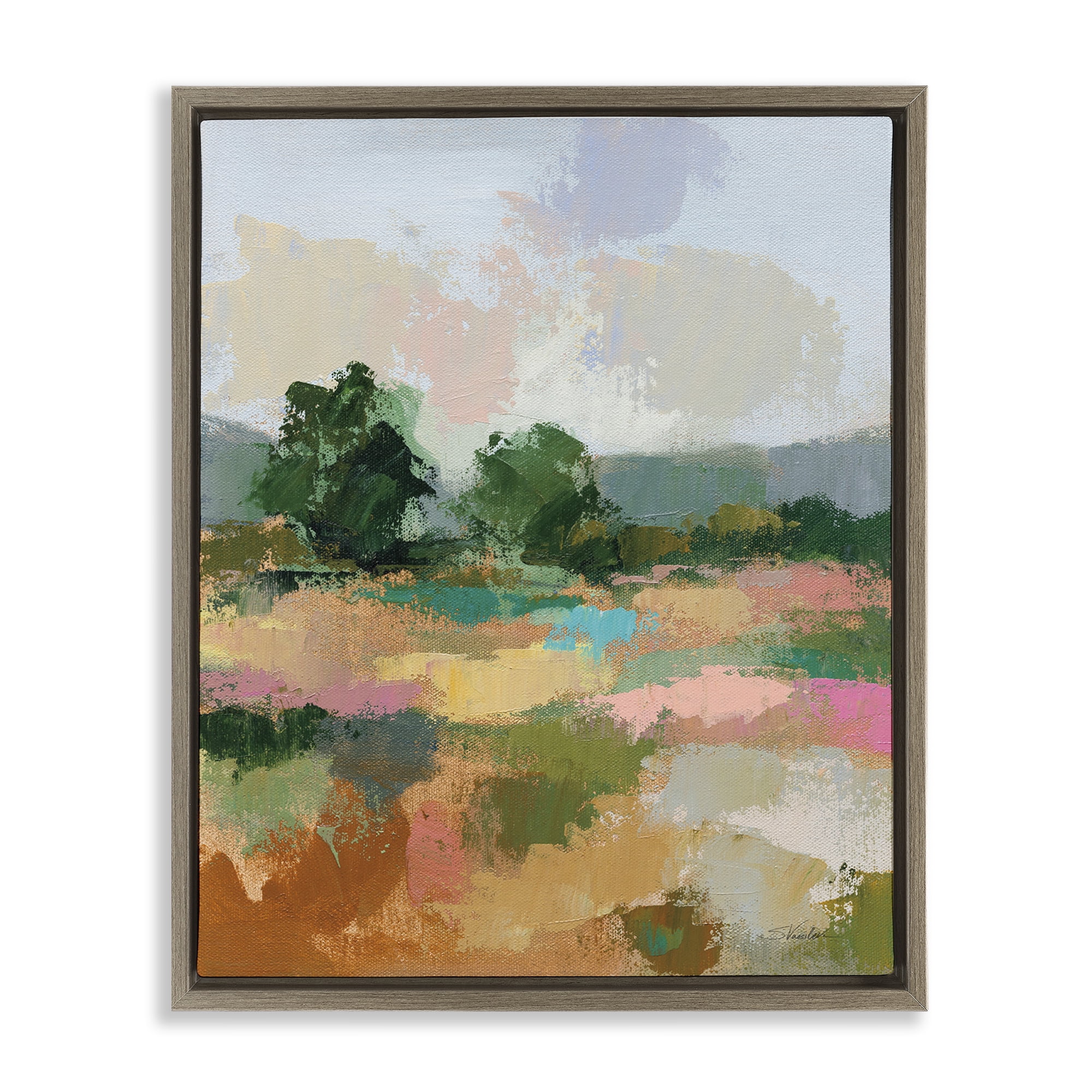 Stupell Industries Abstract Spring Landscape Landscape Painting Brown Floater Framed Art Print Wall Art, 25 x 31