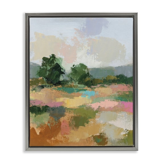 Stupell Industries Transitional Abstract Spring Landscape Gray Floating Frame Canvas Art, 17 x 21, by Silvia Vassileva