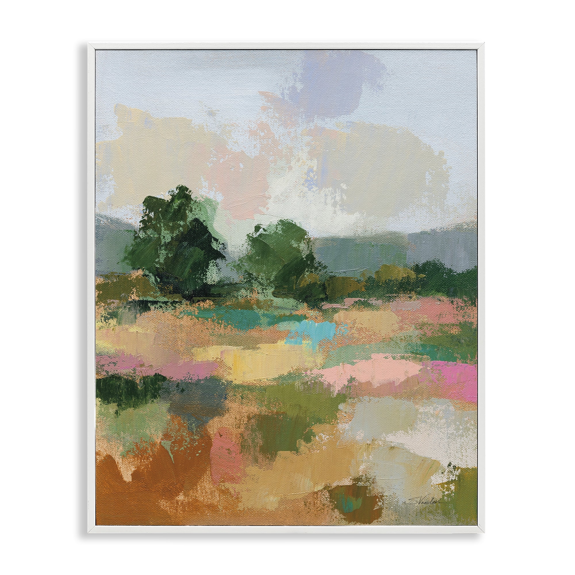 Stupell Industries Abstract Spring Landscape Landscape Painting White Framed Art Print Wall Art, 16 x 20