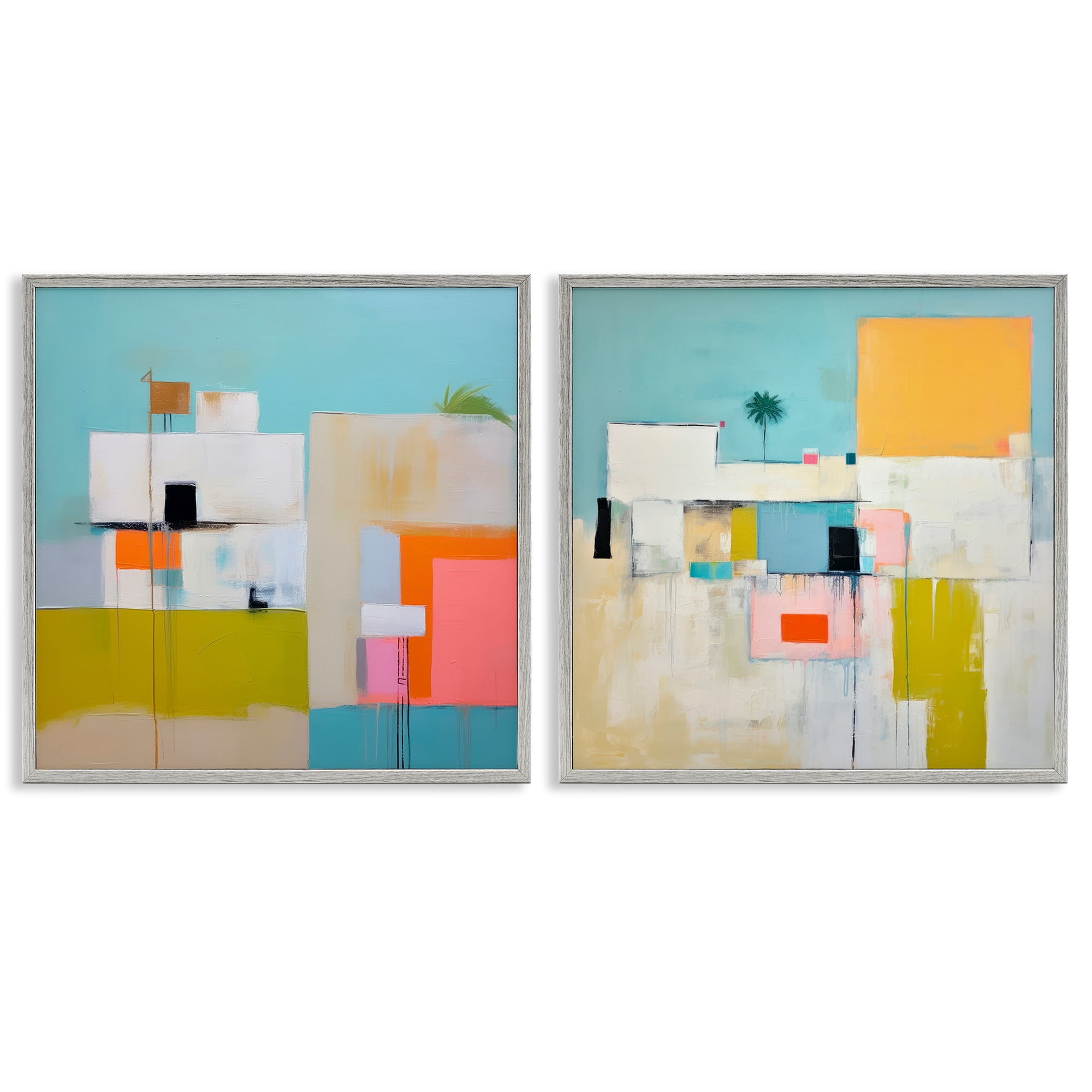 Stupell Industries Abstract Square Block Apartment Buildings & Architecture Painting Gray Framed Art Print Wall Art, 17 x 17, Set of 2