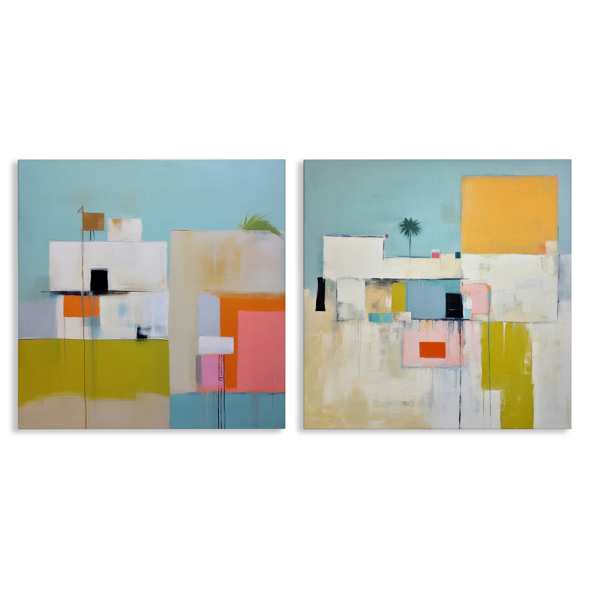 Stupell Industries Abstract Square Block Apartment Buildings & Architecture Painting Wrapped Canvas Art Print Wall Art, 24 x 24, Set of 2