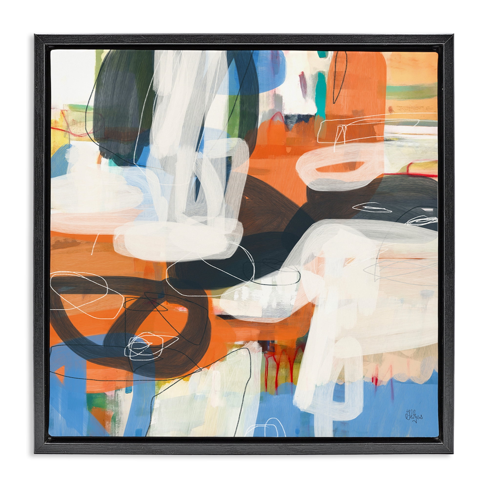 Stupell Industries Abstract Squiggle Distortion Abstract Painting Black Floater Framed Canvas Art Print Wall Art, 18 x 18