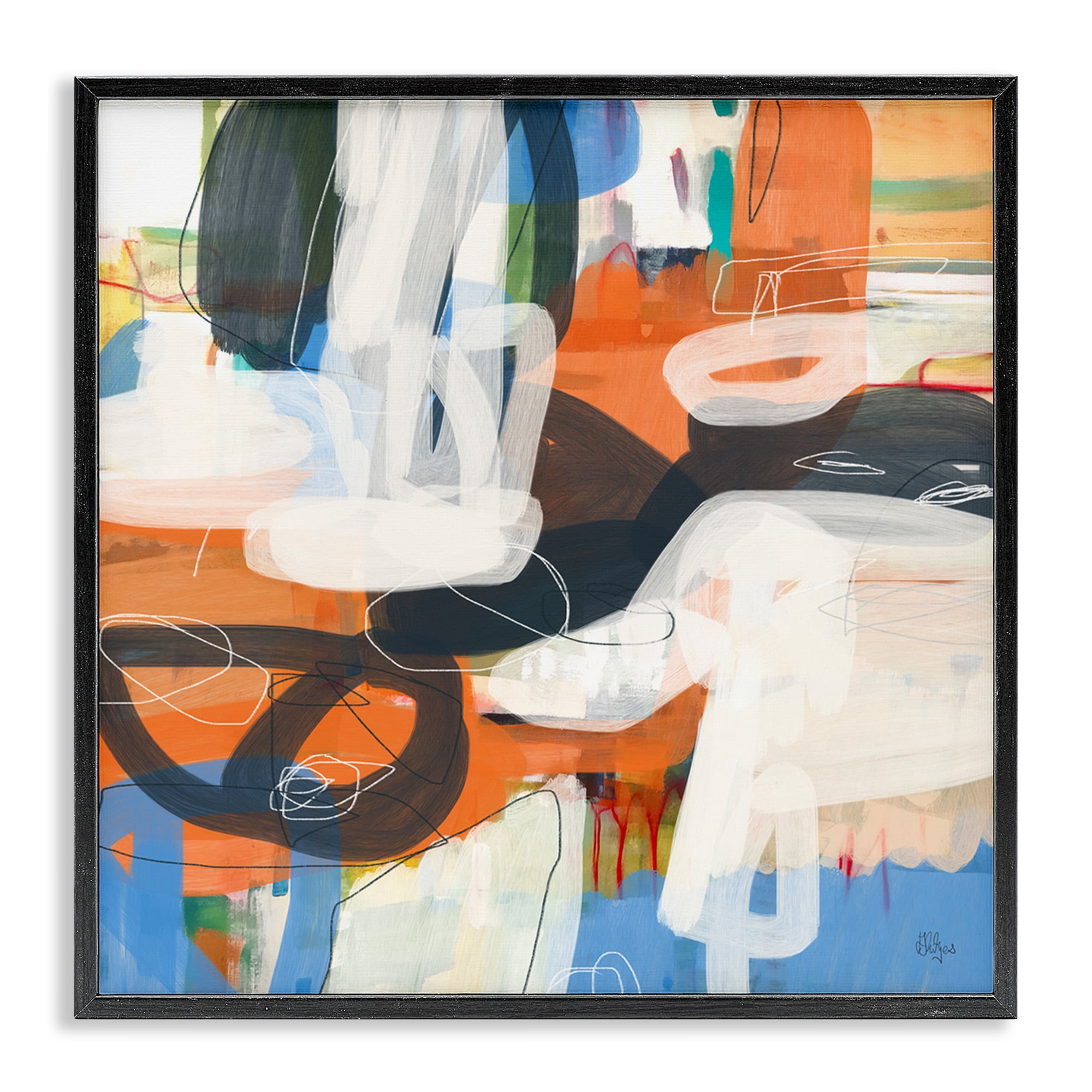 Stupell Industries Abstract Squiggle Distortion Abstract Painting Black Framed Art Print Wall Art, 17 x 17