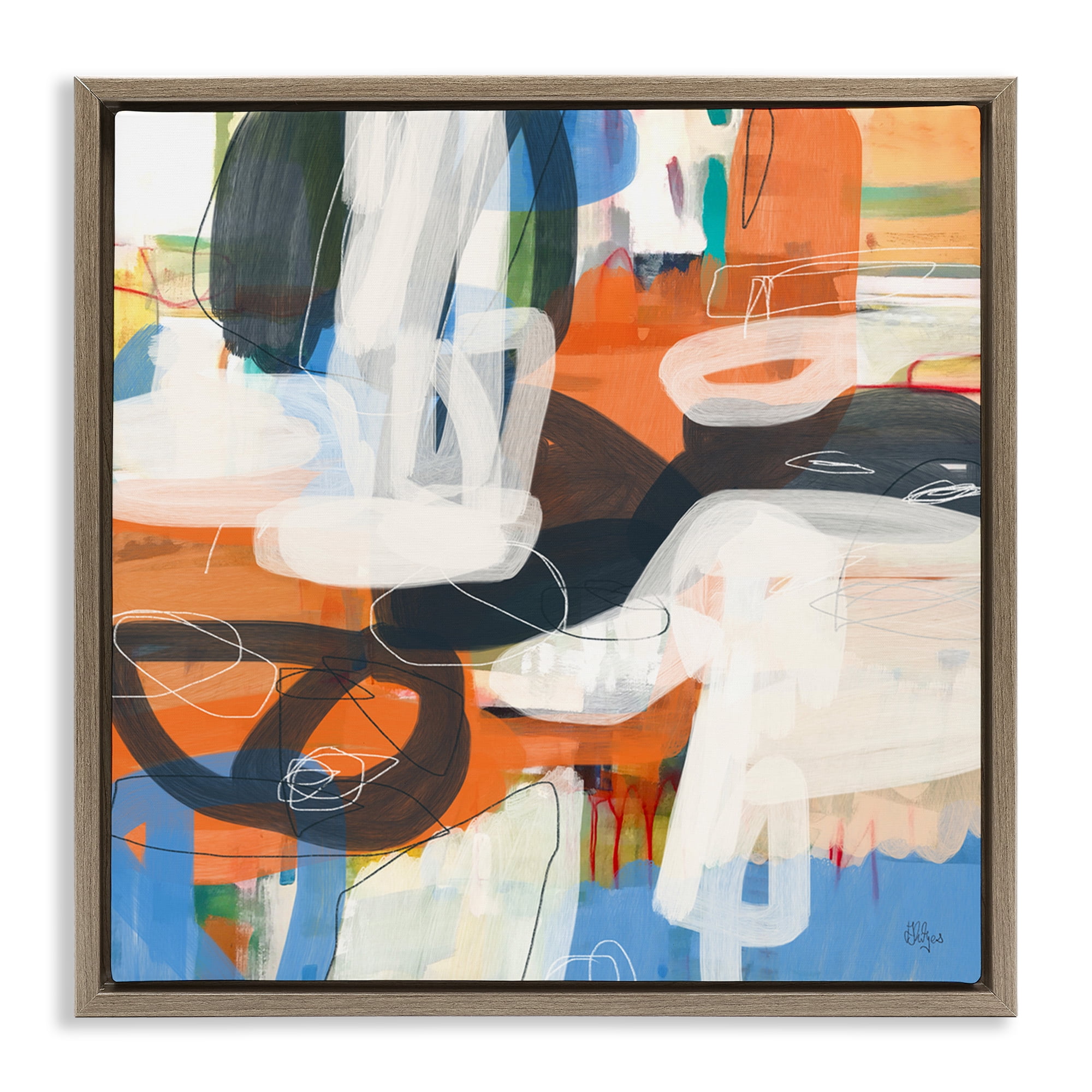 Stupell Industries Abstract Squiggle Distortion Abstract Painting Brown Floater Framed Canvas Art Print Wall Art, 25 x 25