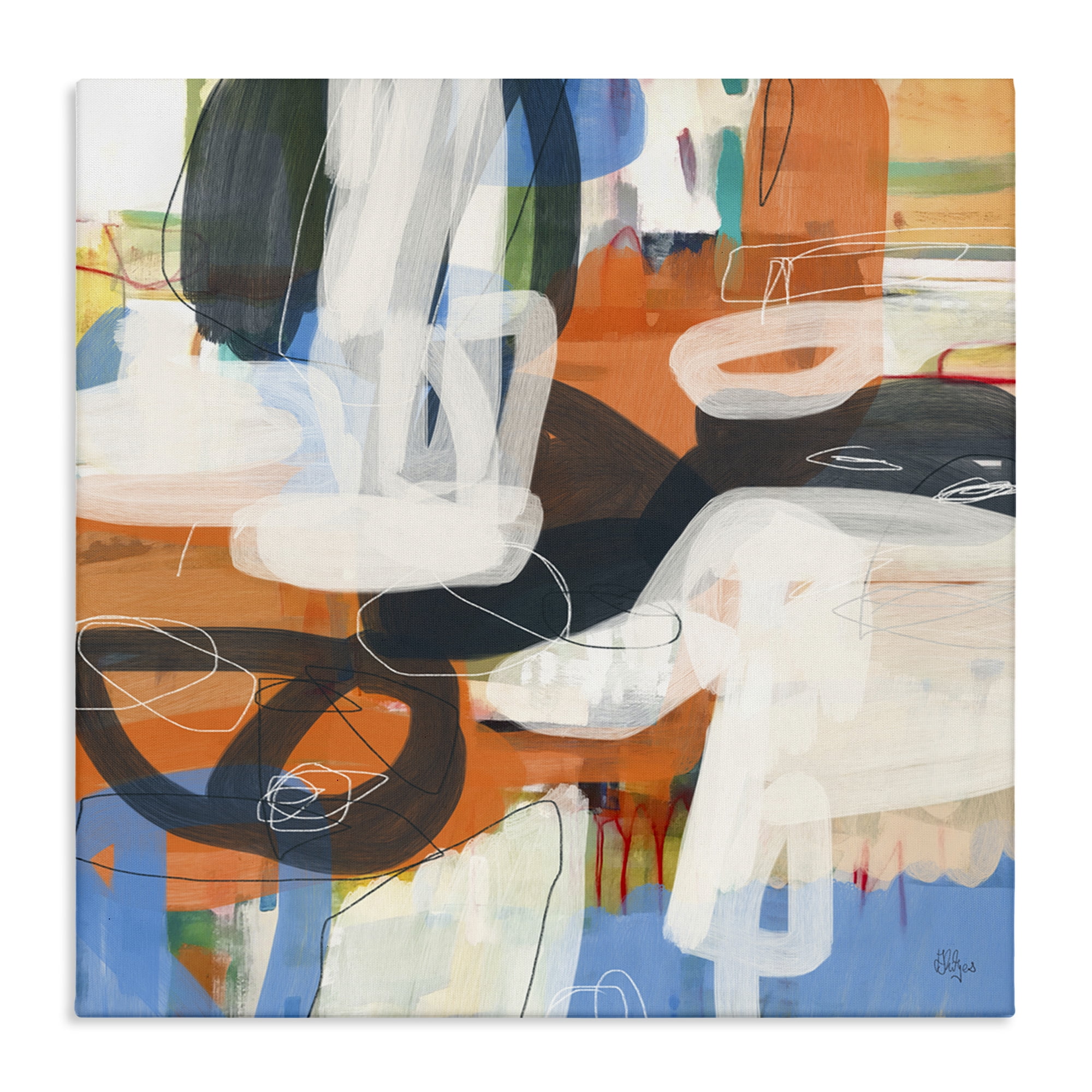 Stupell Industries Abstract Squiggle Distortion Abstract Painting Gallery Wrapped Canvas Art Print Wall Art, 24 x 24