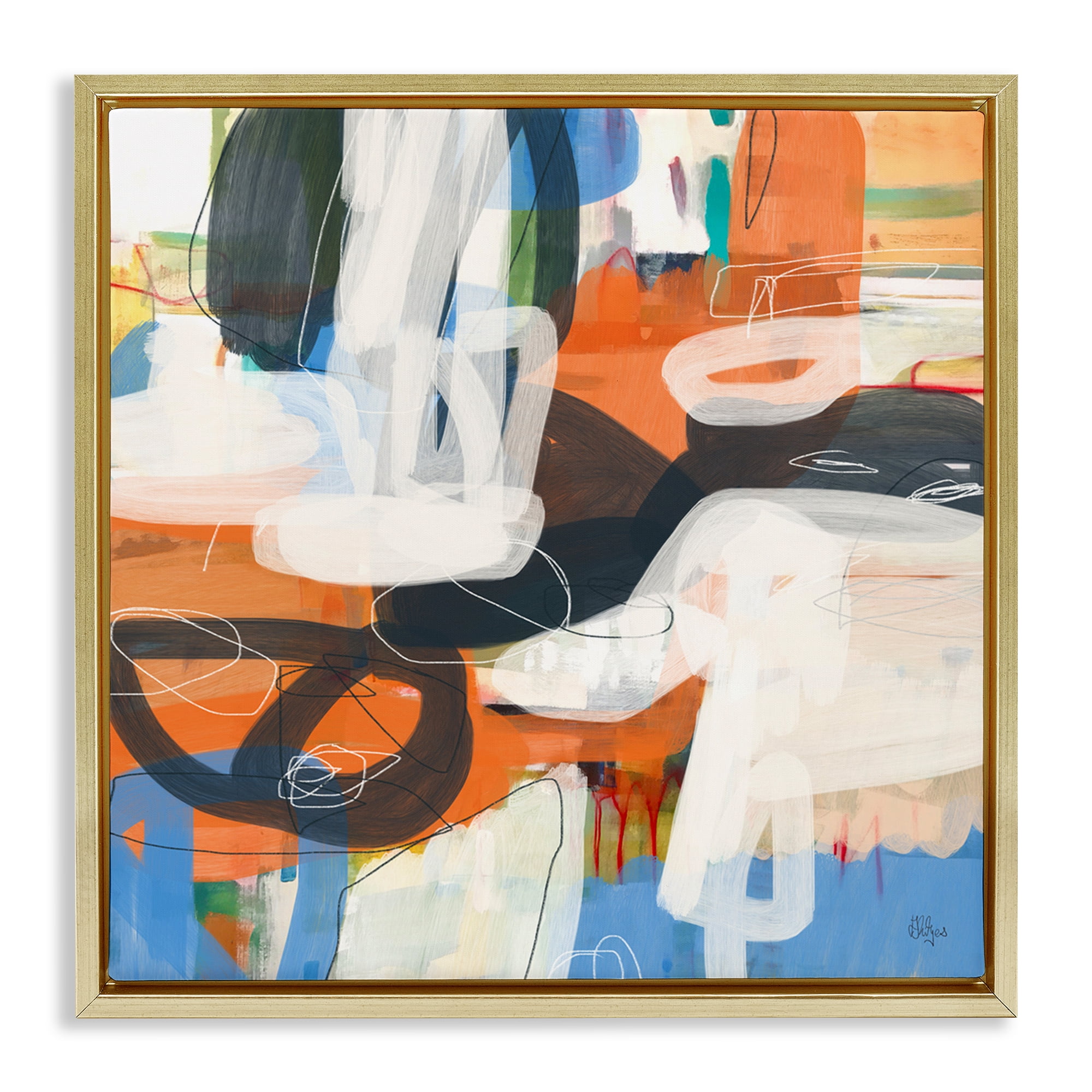 Stupell Industries Abstract Squiggle Distortion Abstract Painting Gold Floater Framed Canvas Art Print Wall Art, 25 x 25