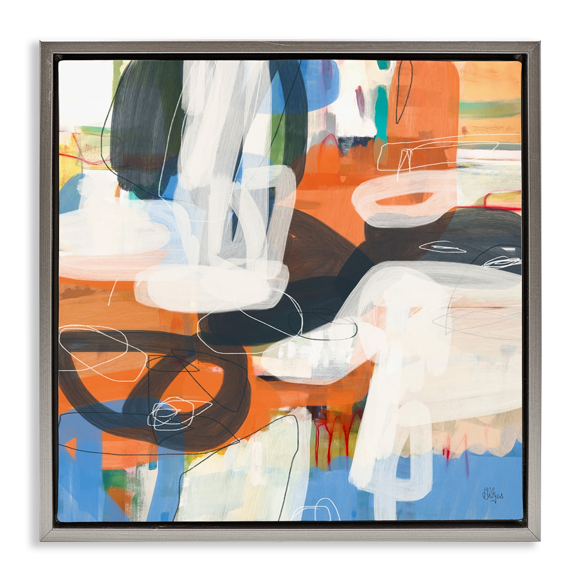 Stupell Industries Abstract Squiggle Distortion Abstract Painting Gray Floater Framed Canvas Art Print Wall Art, 18 x 18