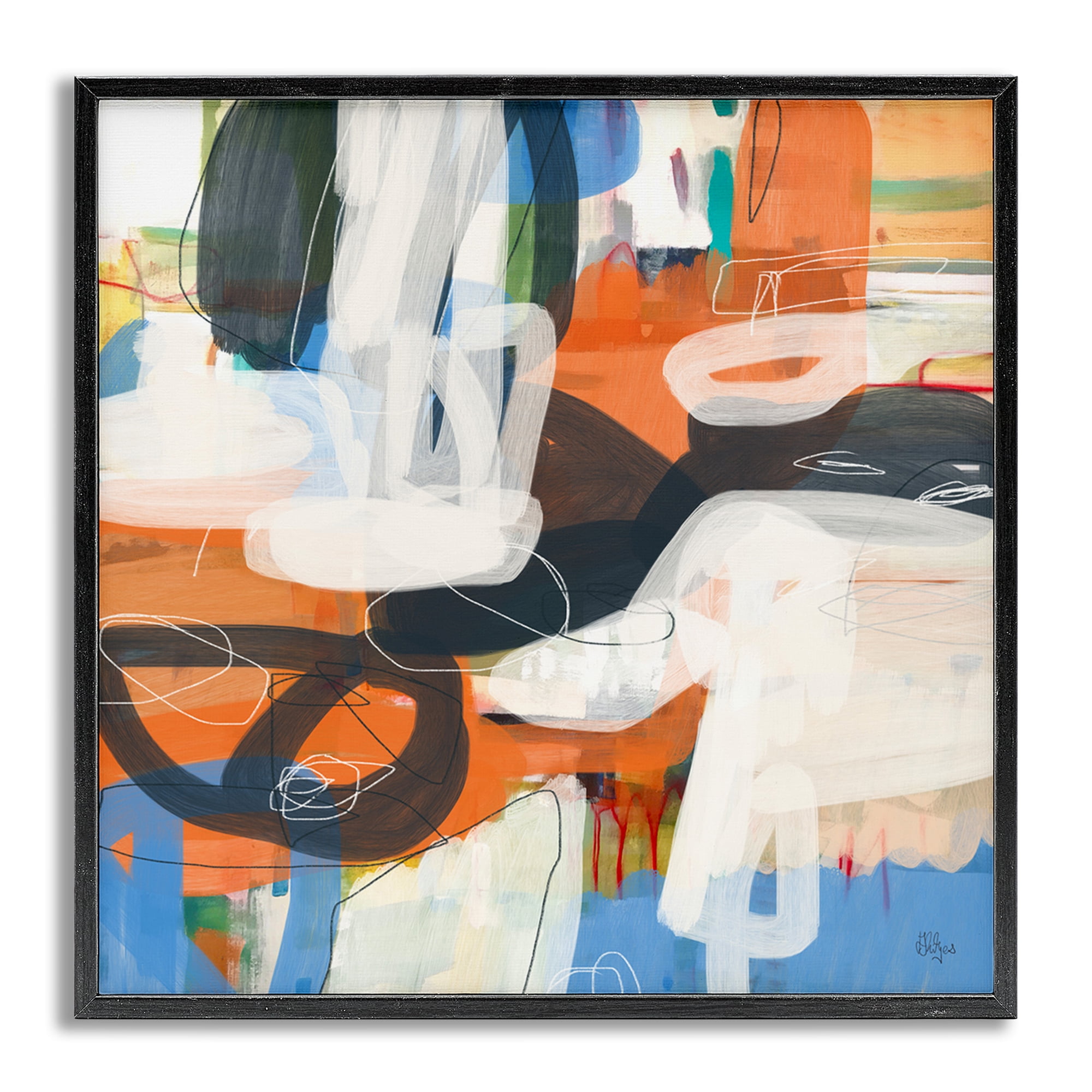 Stupell Industries Abstract Squiggle Distortion Abstract Painting Gray Framed Art Print Wall Art, 24 x 24