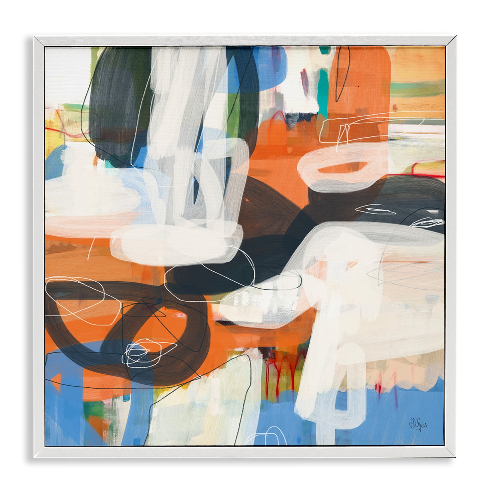 Stupell Industries Abstract Squiggle Distortion Abstract Painting White Framed Art Print Wall Art, 17 x 17