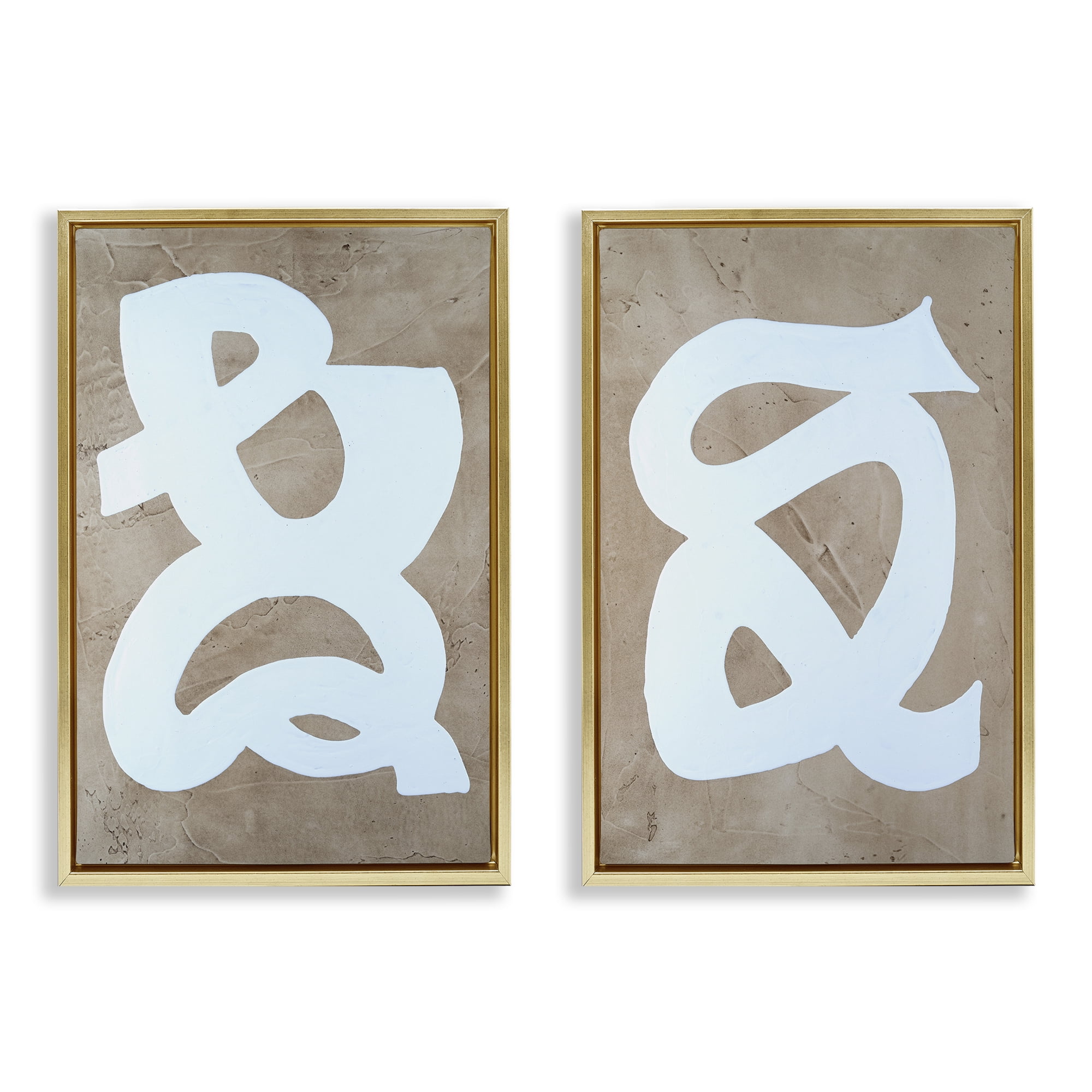 Stupell Industries Abstract Squiggle Line Abstract Painting Gold Floater Framed Canvas Art Print Wall Art, 21 x 31, Set of 2