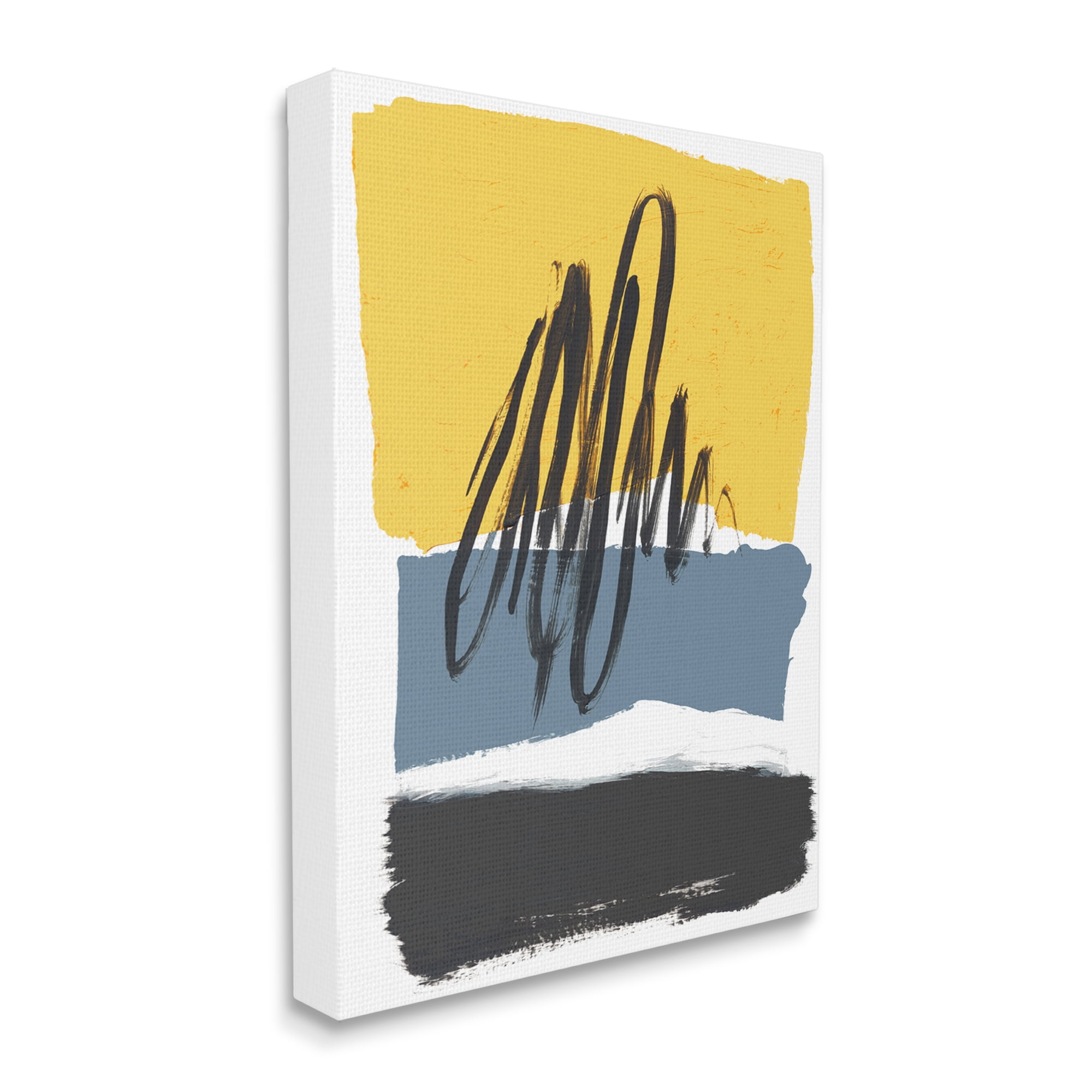 Stupell Industries Abstract Squiggle Over Vibrant Shapes Yellow Blue Abstract Painting Gallery Wrapped Canvas Art Print Wall Art, 30 x 40