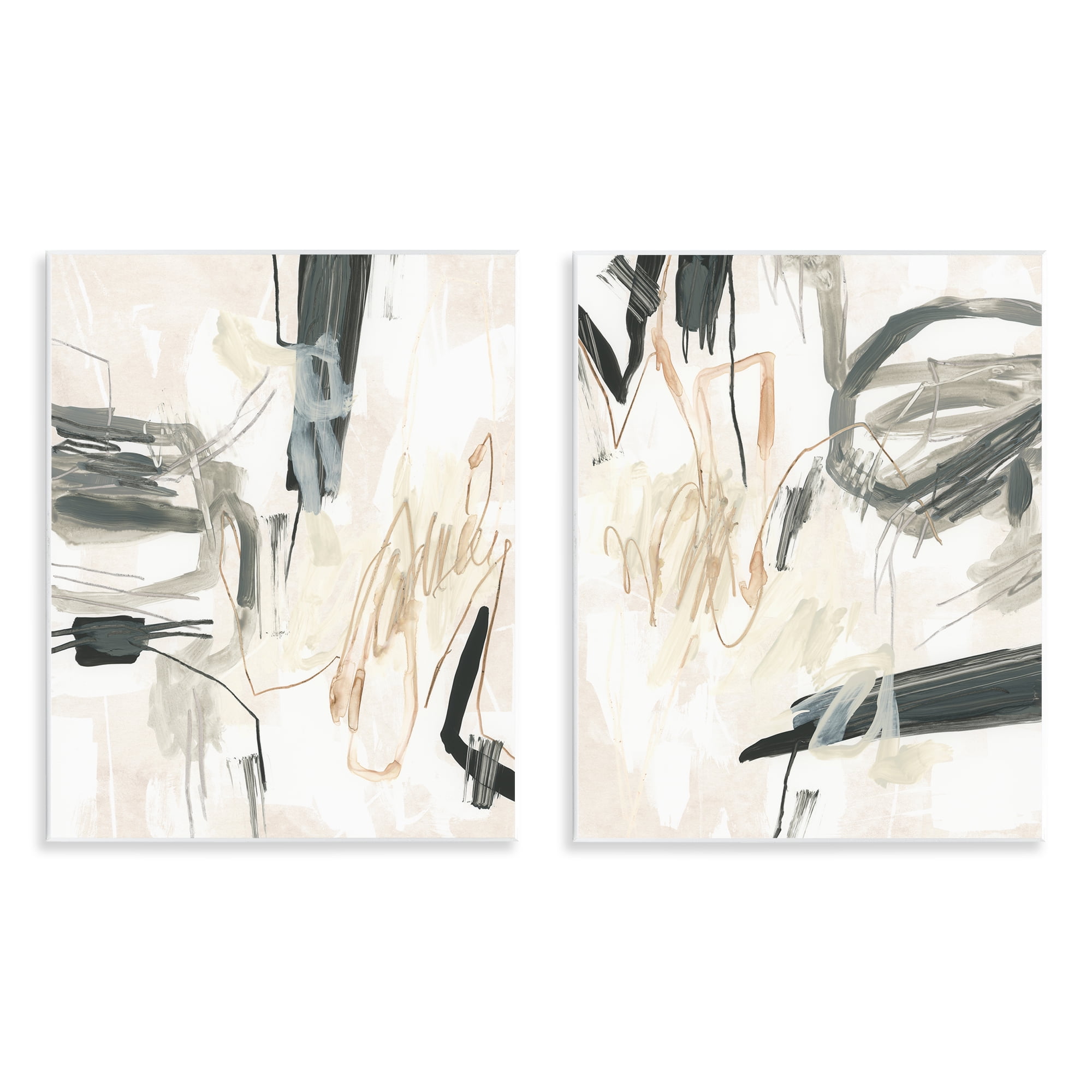Stupell Industries Abstract Squiggly Beige Lines Abstract Painting Unframed Art Print Wall Art, 11 x 14, Set of 2