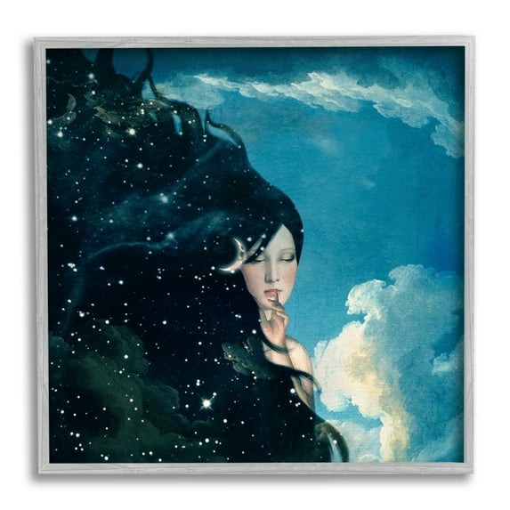 Stupell Industries Abstract Starry Night Sky Hair Daytime Clouds Framed Wall Art, 17 x 17, Design by Paula Belle Flores