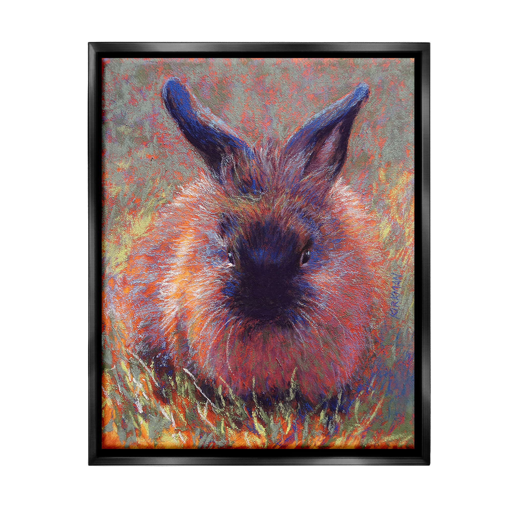 Stupell Industries Abstract Stippled Rabbit Animals & Insects Painting Black Floater Framed Canvas Art Print Wall Art, 25 x 31