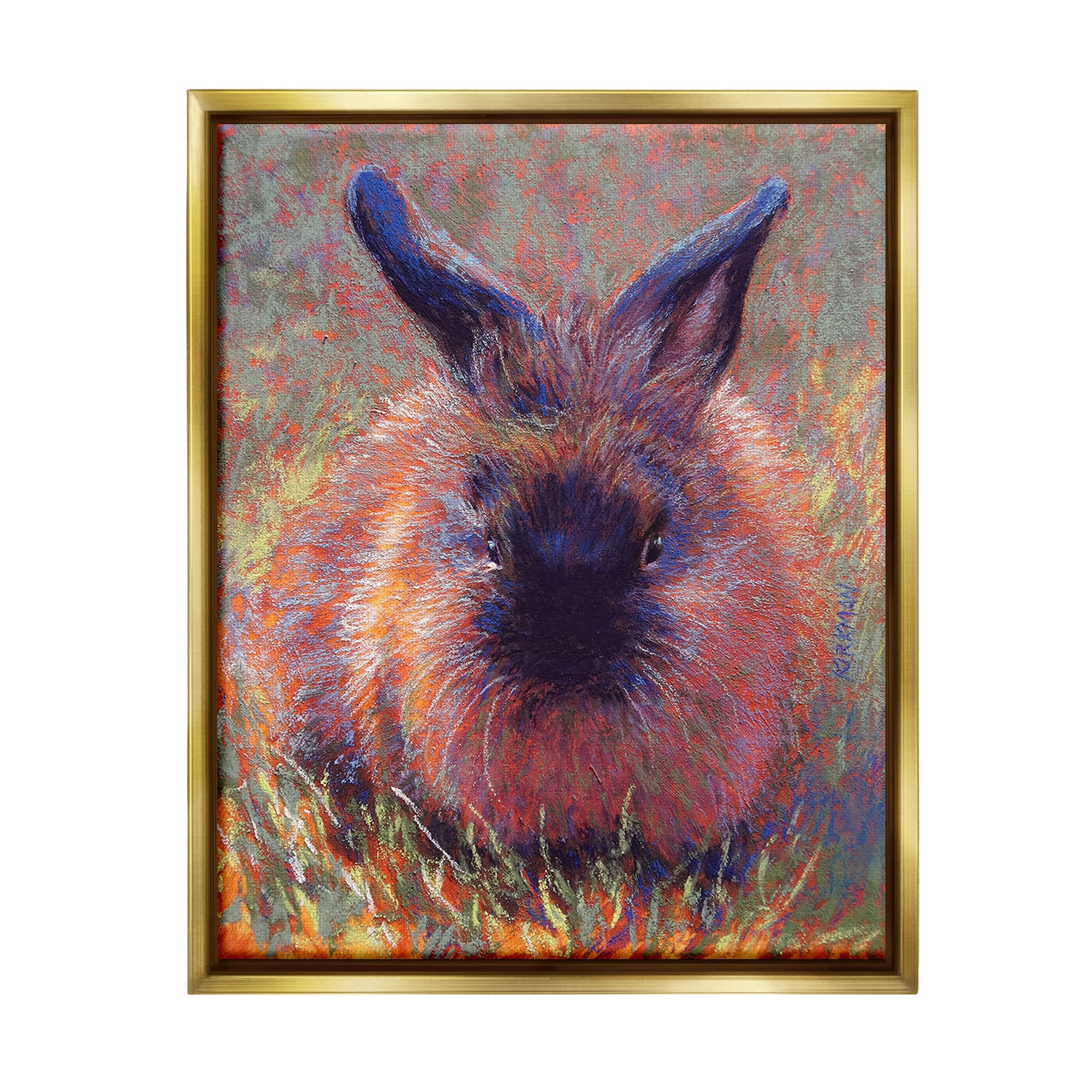 Stupell Industries Abstract Stippled Rabbit Animals & Insects Painting Gold Floater Framed Canvas Art Print Wall Art, 25 x 31