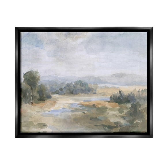 Stupell Industries Abstract Stream & Clouds Landscape Painting Black Floater Framed Canvas Art Print Wall Art, 21 x 17