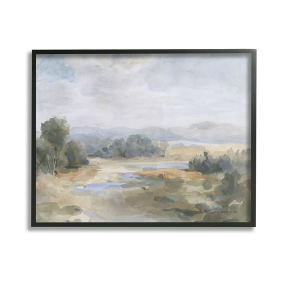 Stupell Industries Abstract Stream & Clouds Landscape Painting Black Framed Art Print Wall Art, 14 x 11