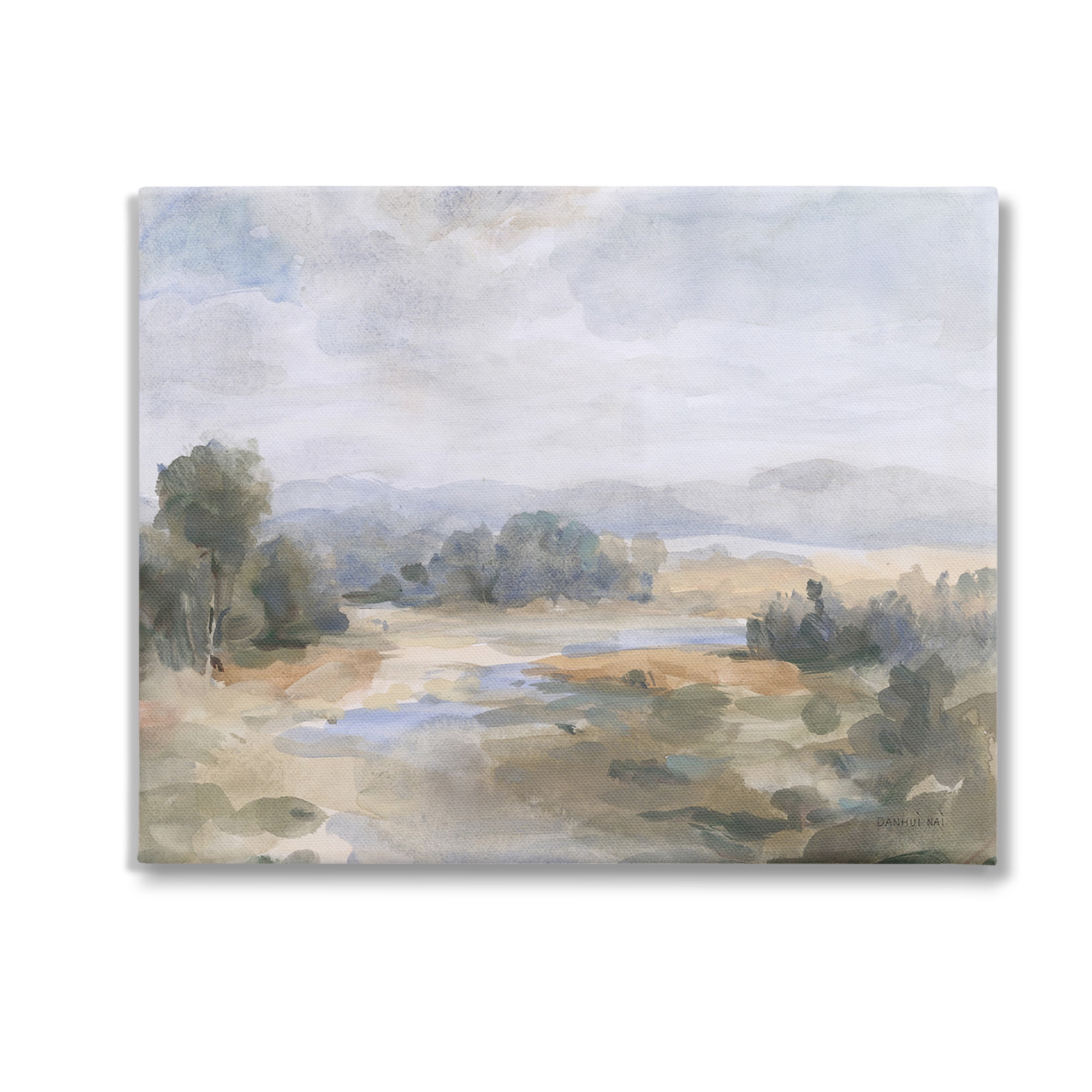 Stupell Industries Abstract Stream & Clouds Landscape Painting Gallery Wrapped Canvas Art Print Wall Art, 20 x 16