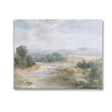 Stupell Industries Abstract Stream & Clouds Landscape Painting Gallery Wrapped Canvas Art Print Wall Art, 20 x 16