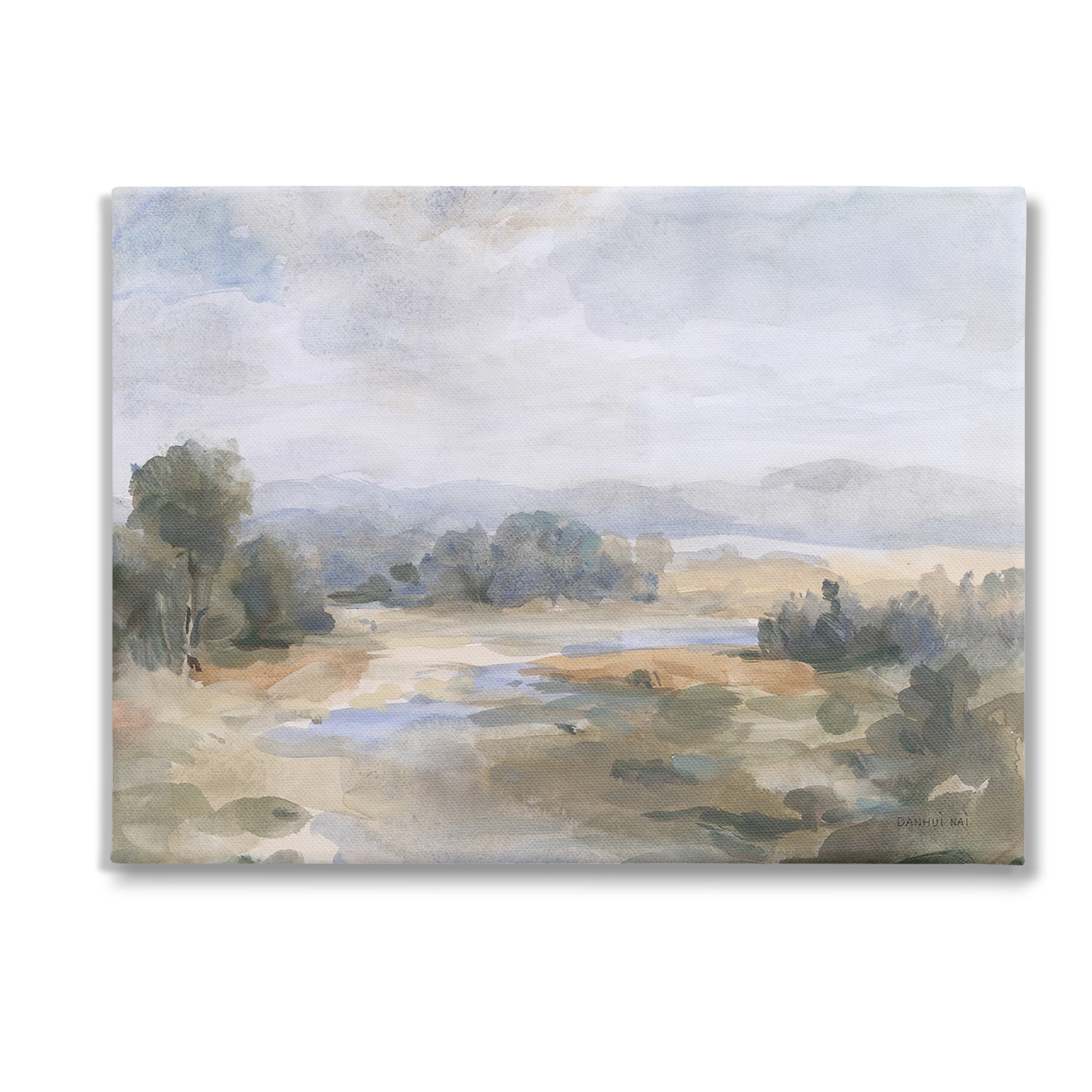 Stupell Industries Abstract Stream & Clouds Landscape Painting Gallery Wrapped Canvas Art Print Wall Art, 48 x 36
