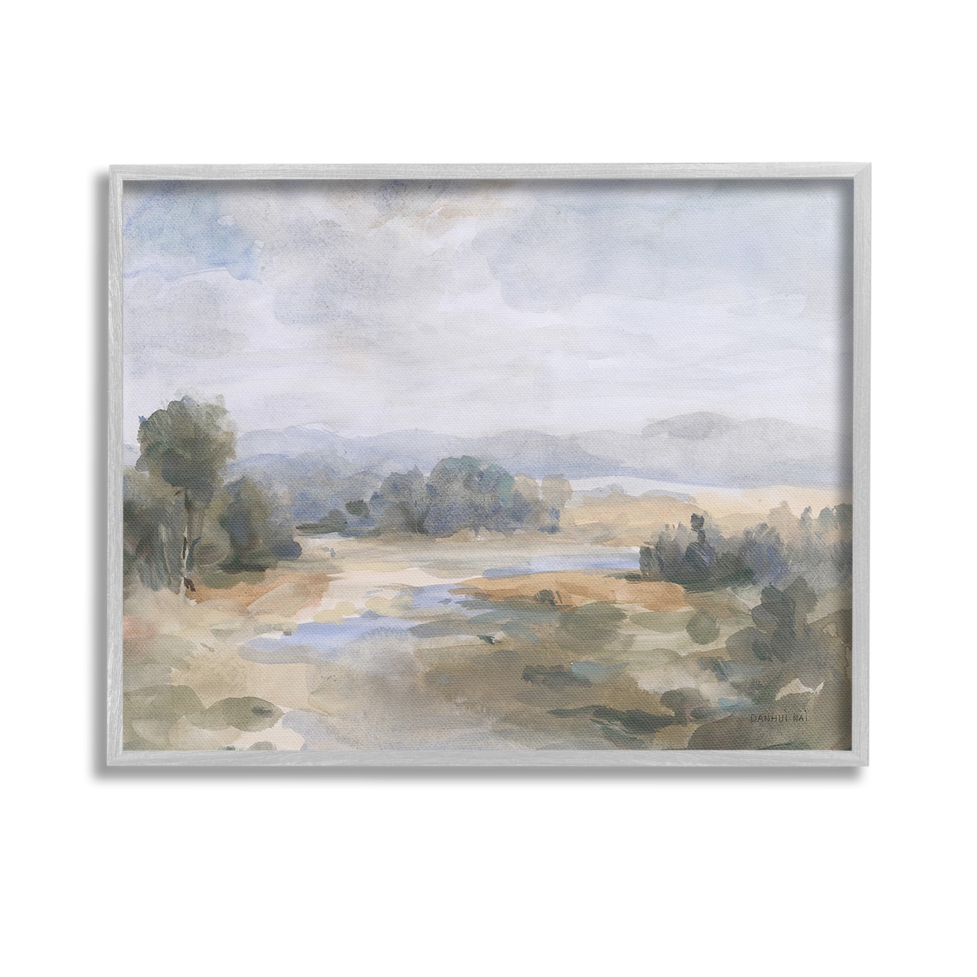 Stupell Industries Abstract Stream & Clouds Landscape Painting Gray Framed Art Print Wall Art, 14 x 11
