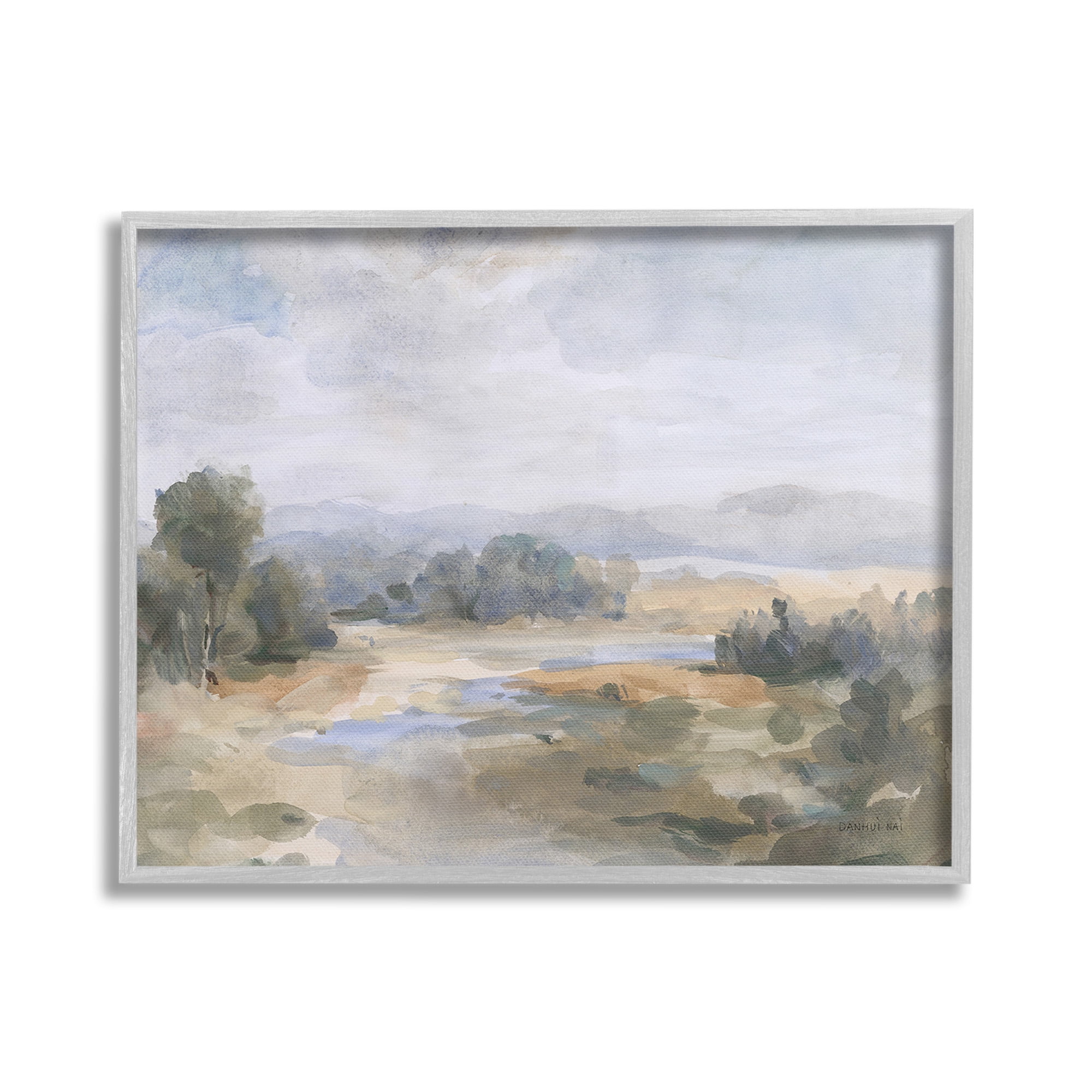 Stupell Industries Abstract Stream & Clouds Landscape Painting Gray Framed Art Print Wall Art, 20 x 16