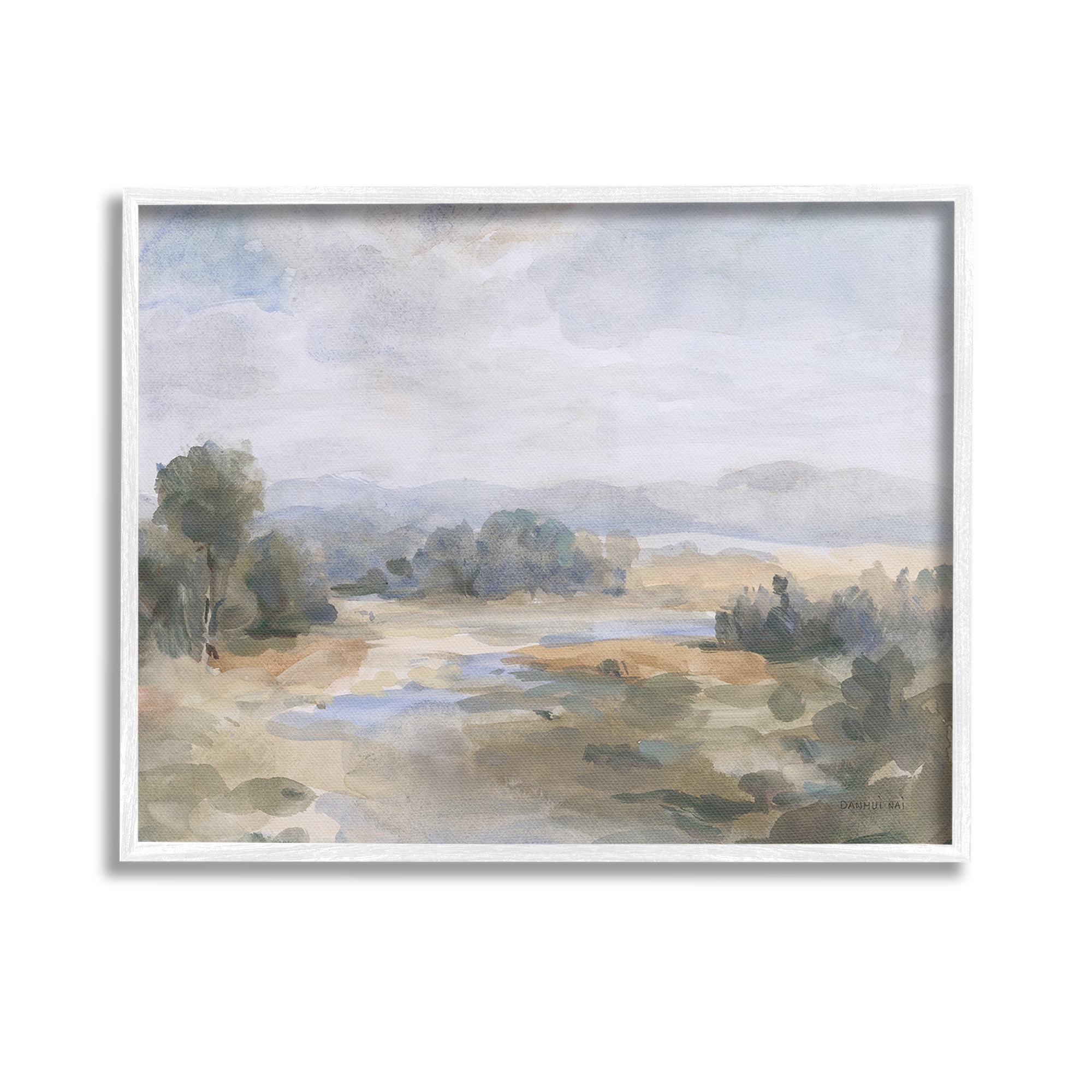 Stupell Industries Abstract Stream & Clouds Landscape Painting White Framed Art Print Wall Art, 14 x 11