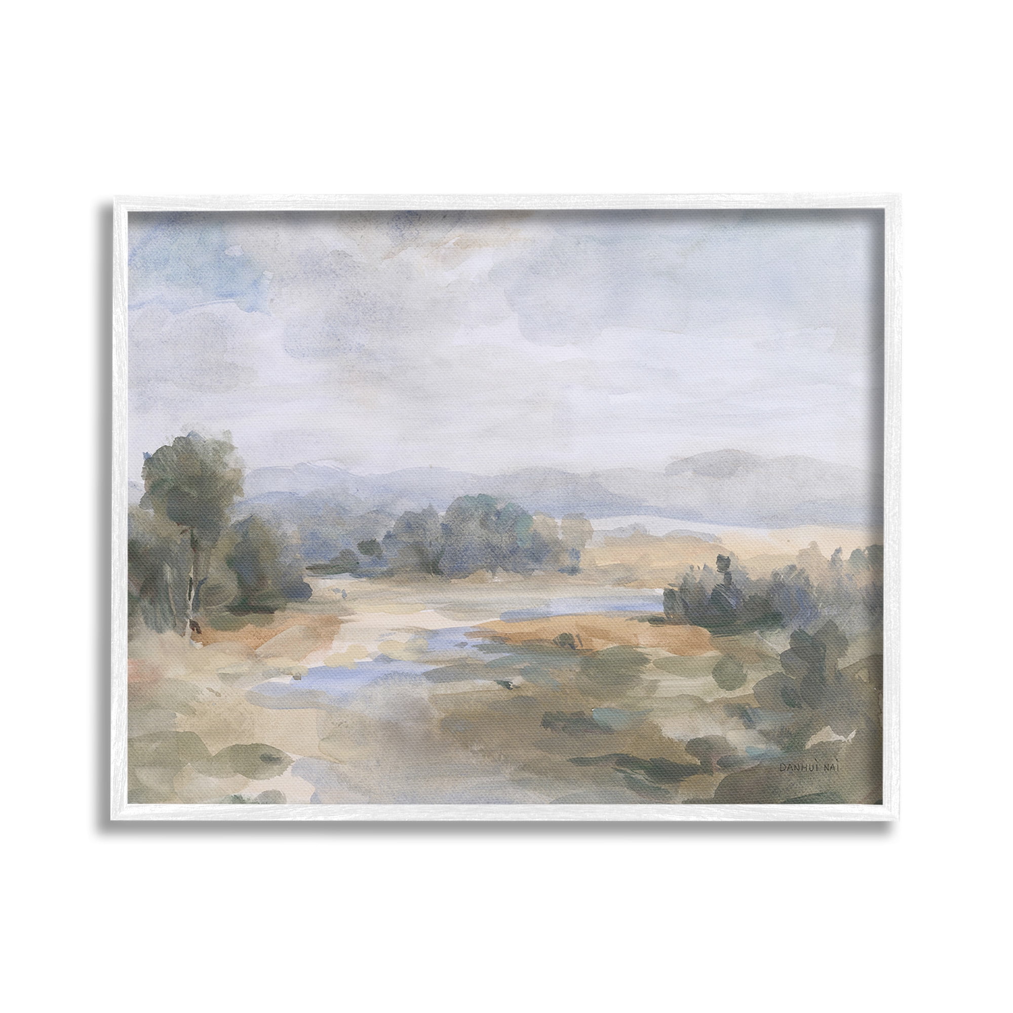 Stupell Industries Abstract Stream & Clouds Landscape Painting White Framed Art Print Wall Art, 20 x 16