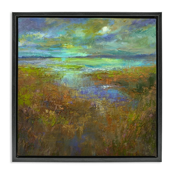 Stupell Industries Abstract Stream View Landscape & Nature Painting Black Floater Framed Canvas Art Print Wall Art, 18 x 18