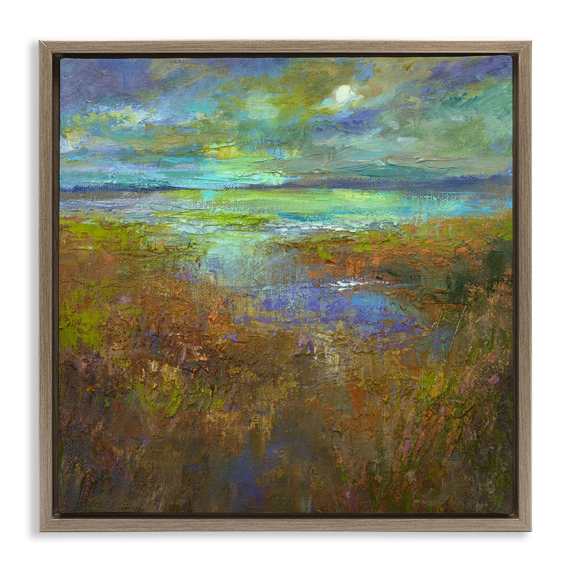 Stupell Industries Abstract Stream View Landscape & Nature Painting Brown Floater Framed Canvas Art Print Wall Art, 25 x 25
