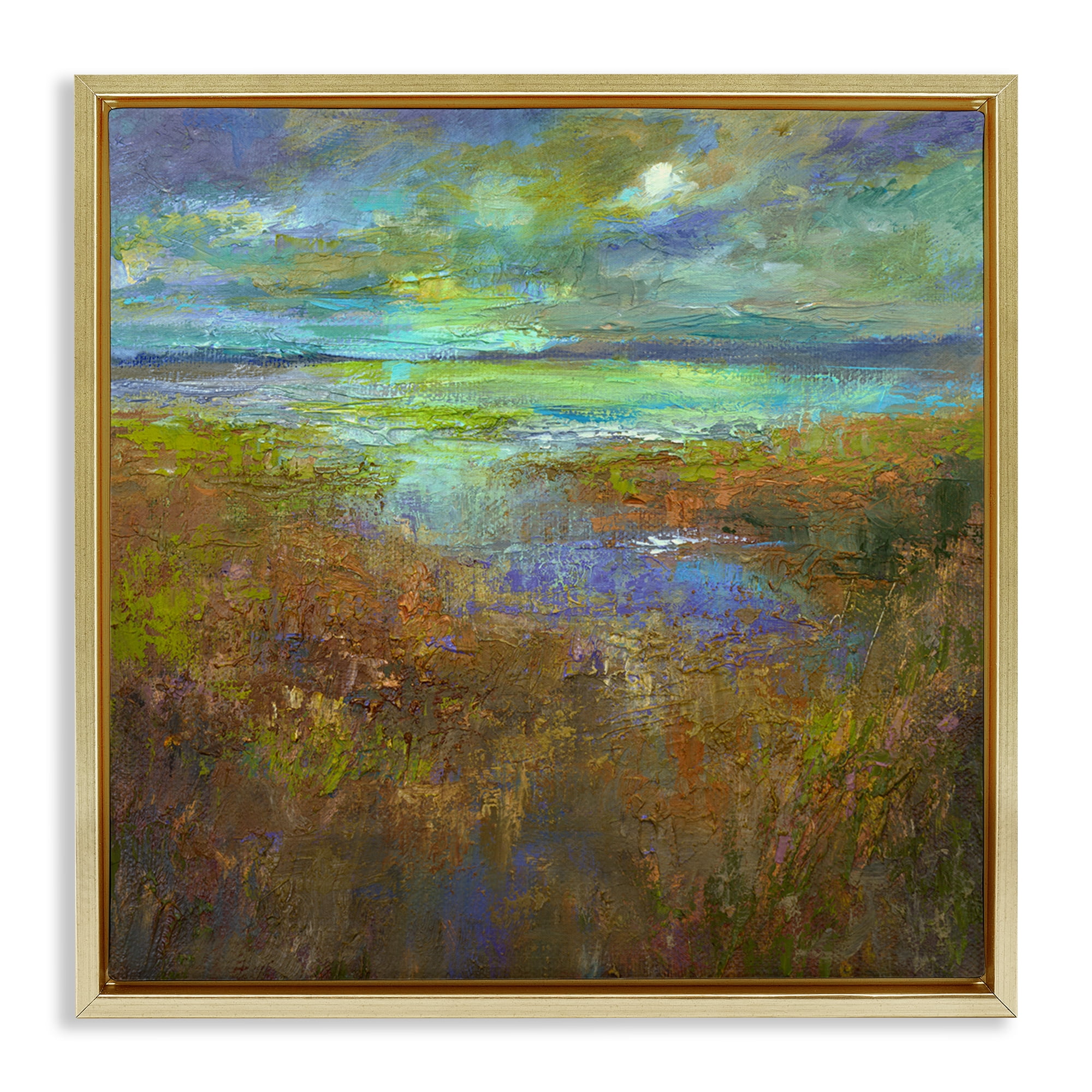 Stupell Industries Abstract Stream View Landscape & Nature Painting Gold Floater Framed Canvas Art Print Wall Art, 25 x 25