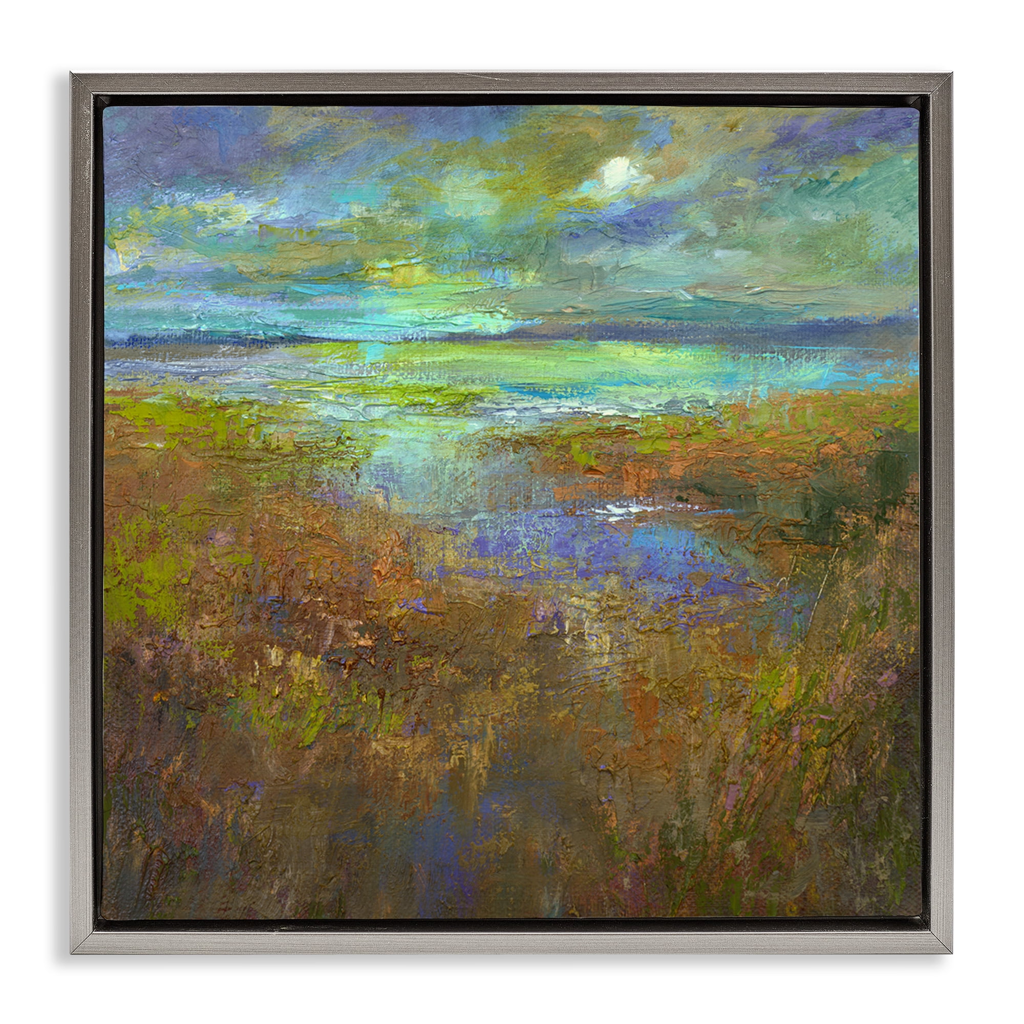 Stupell Industries Abstract Stream View Landscape & Nature Painting Gray Floater Framed Canvas Art Print Wall Art, 18 x 18