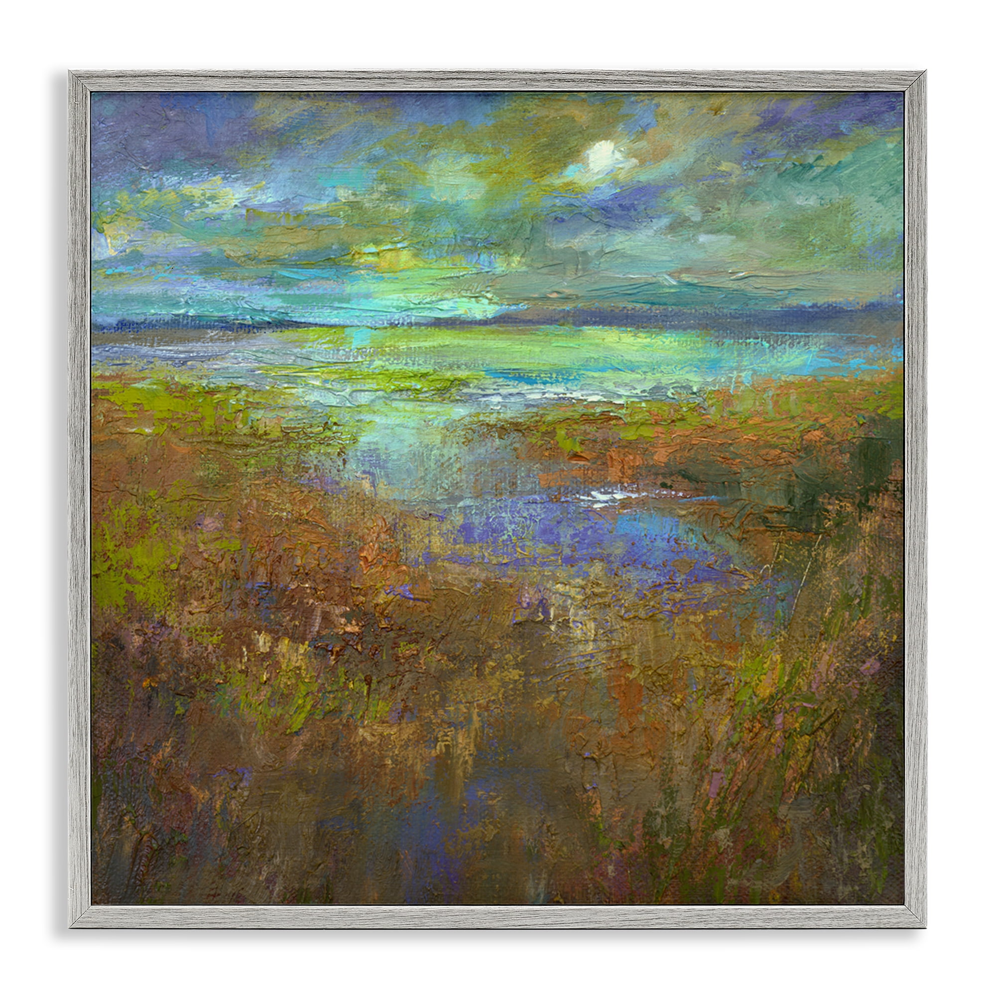 Stupell Industries Abstract Stream View Landscape & Nature Painting Gray Framed Art Print Wall Art, 12 x 12