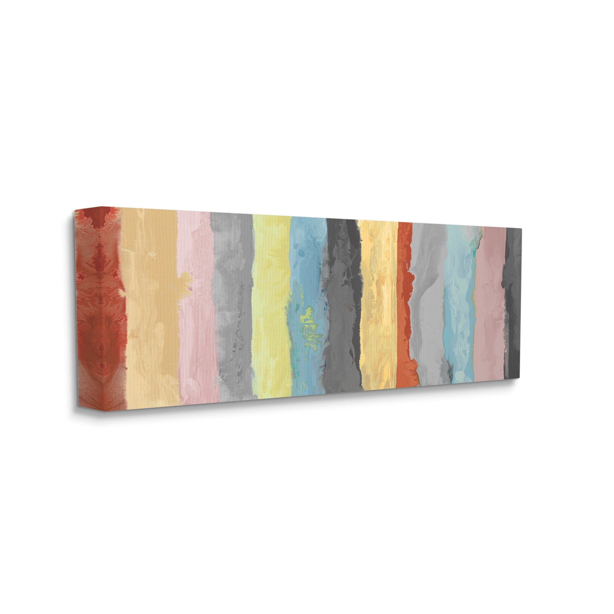 Stupell Industries Abstract Stripe Pattern Brush Strokes Blue Yellow Pink,20 x 48,Designed by Randy Hibberd