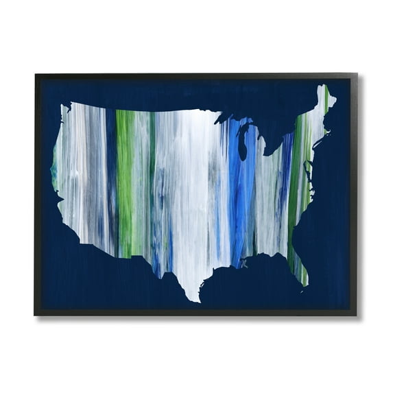 Stupell Industries Abstract Stripe United States of America Map Graphic Art Black Framed Art Print Wall Art, 30x24, by Grace Popp