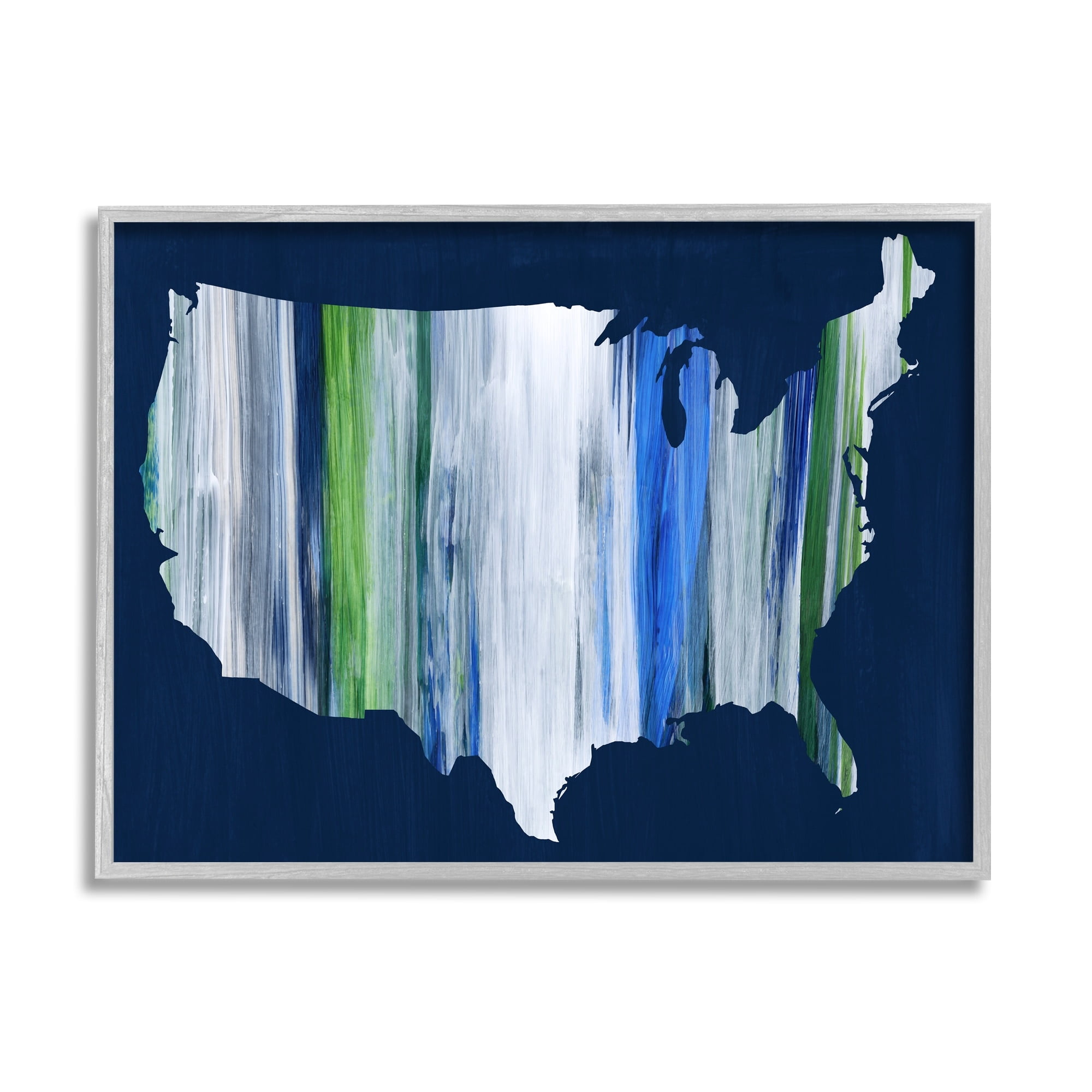 Stupell Industries Abstract Stripe United States of America Map Graphic Art Gray Framed Art Print Wall Art, 30x24, by Grace Popp