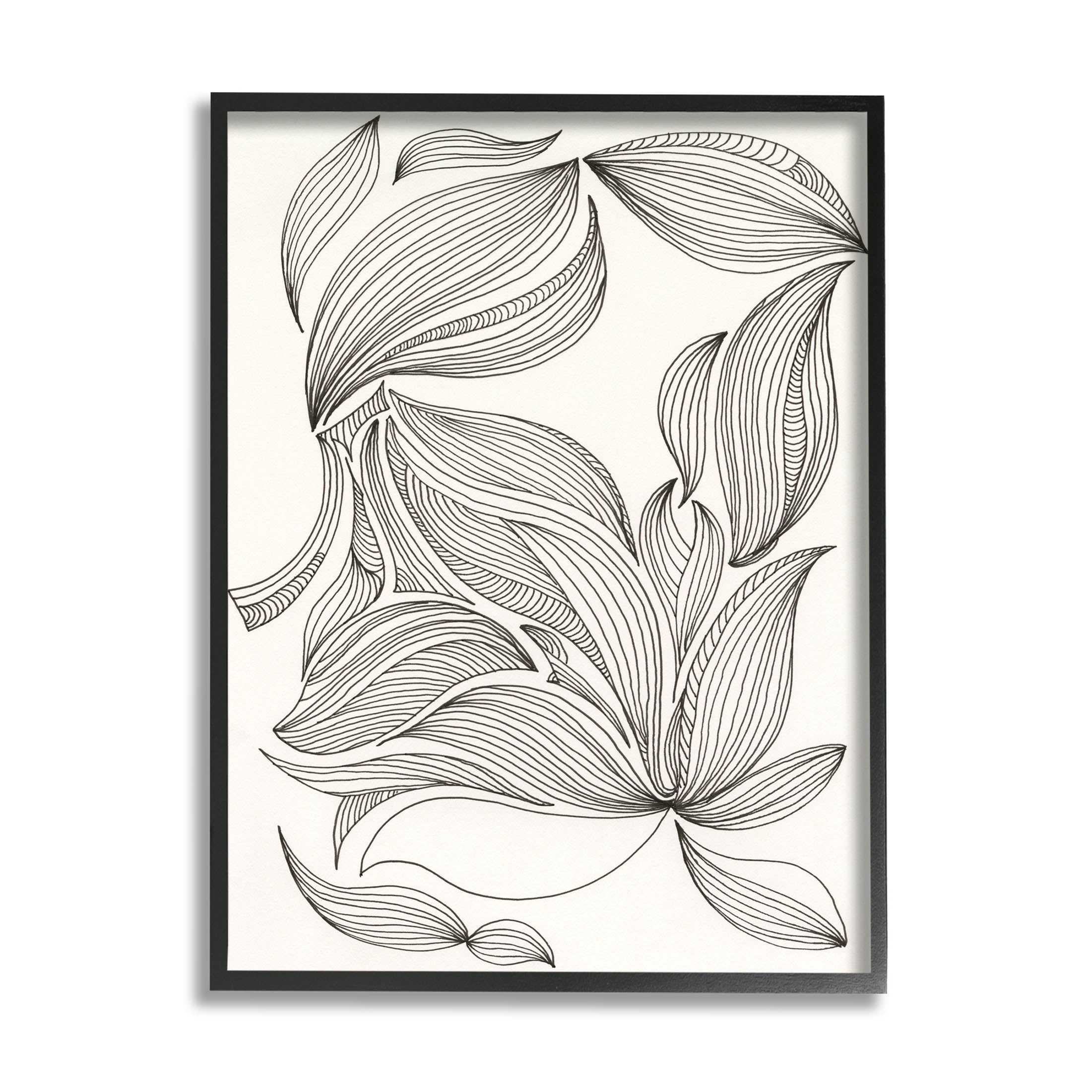 Stupell Industries Abstract Striped Floral Petals Graphic Art Black Framed Art Print Wall Art, Design by Regina Moore