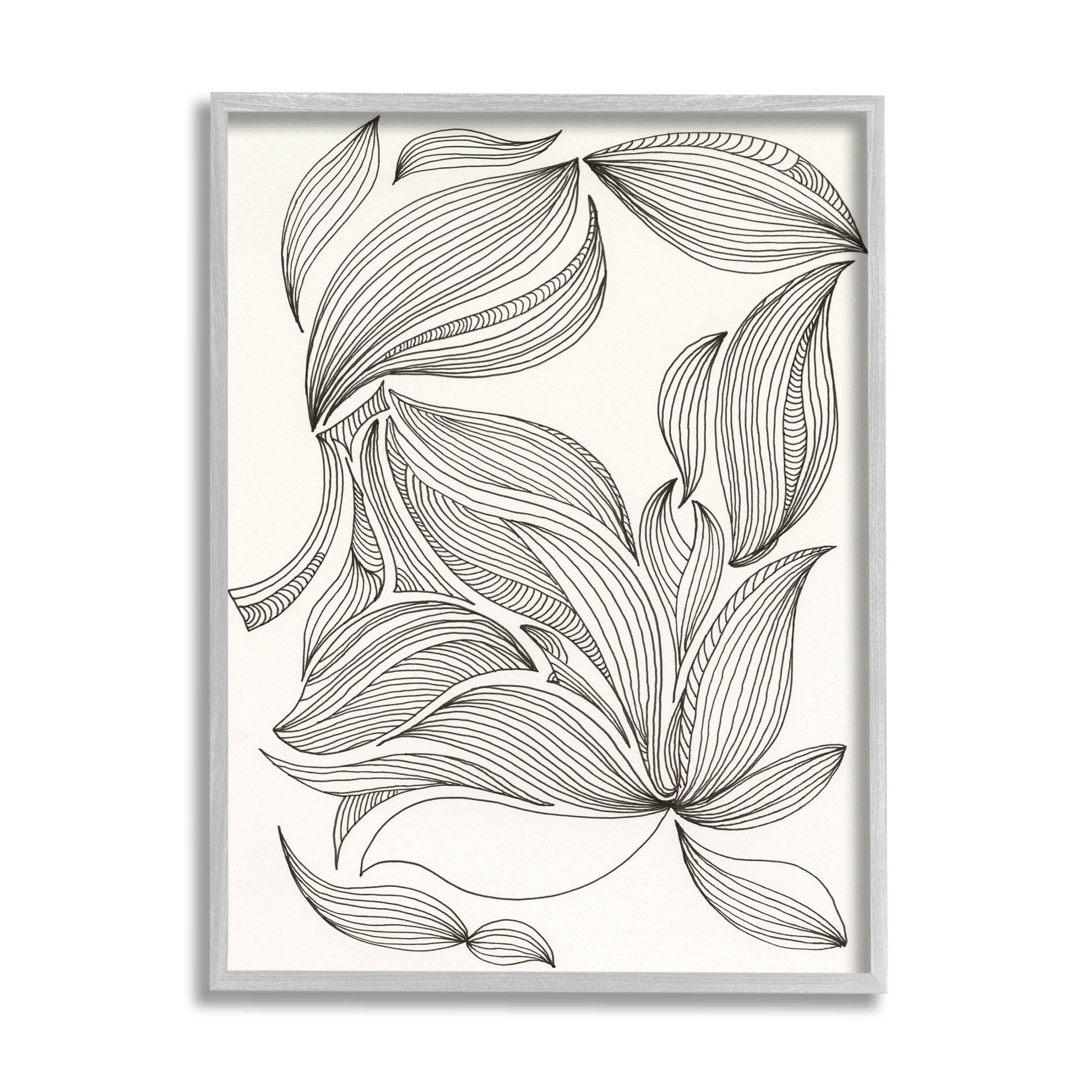Stupell Industries Abstract Striped Floral Petals Graphic Art Gray Framed Art Print Wall Art, Design by Regina Moore