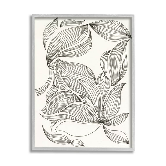 Stupell Industries Abstract Striped Floral Petals Graphic Art Gray Framed Art Print Wall Art, Design by Regina Moore