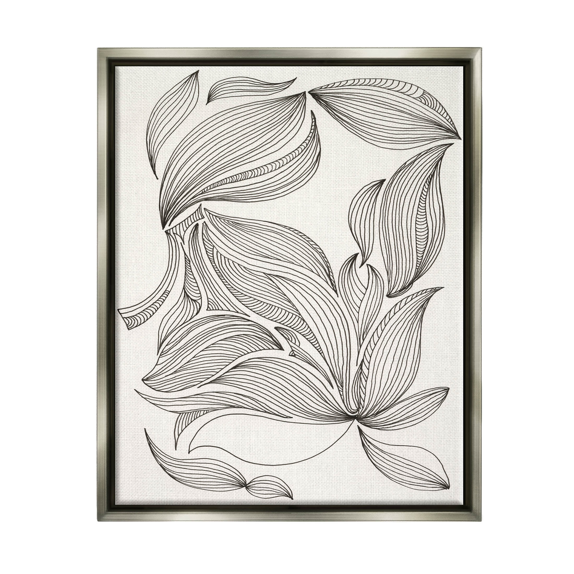 Stupell Industries Abstract Striped Floral Petals Graphic Art Luster Gray Floating Framed Canvas